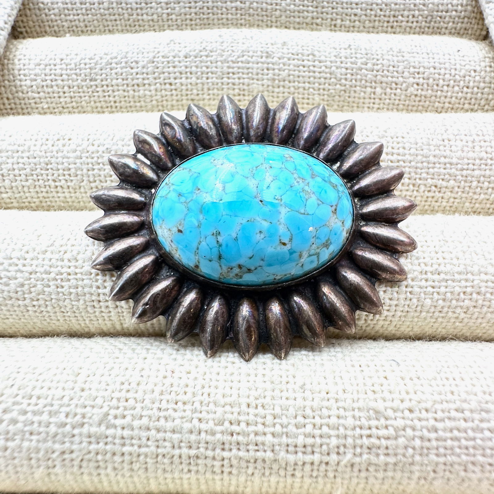Vintage Speckled Blue Czech Glass Stone Sterling Silver Pendant Brooch Pin 1.5 Inch: Vintage Speckled Blue Czech Glass Stone Sterling Silver Pendant Brooch Pin 1.5 Inch