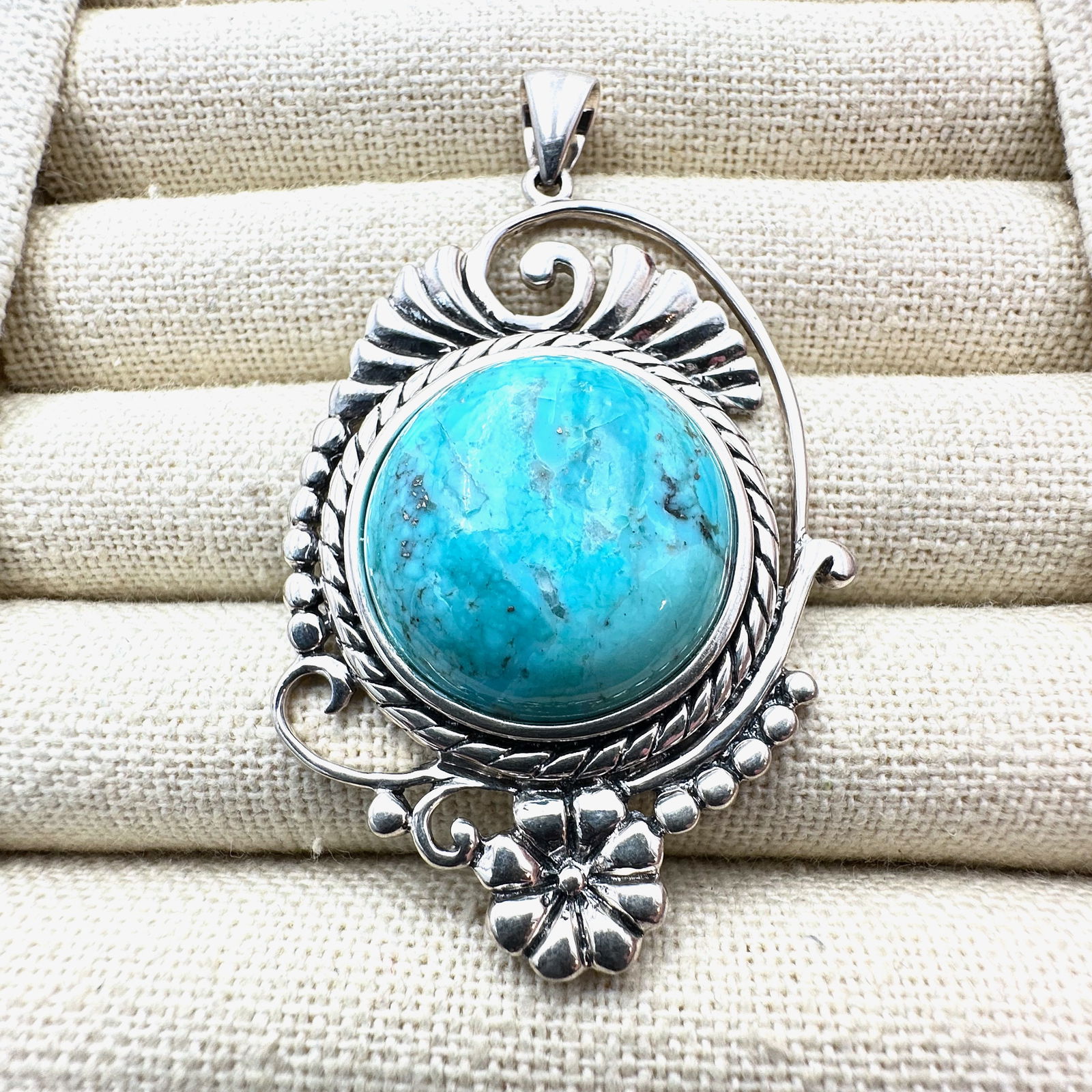 Southwest Style Turquoise Sterling Silver Pendant 2.5 Inch Weight 22 Grams (1 of 2)