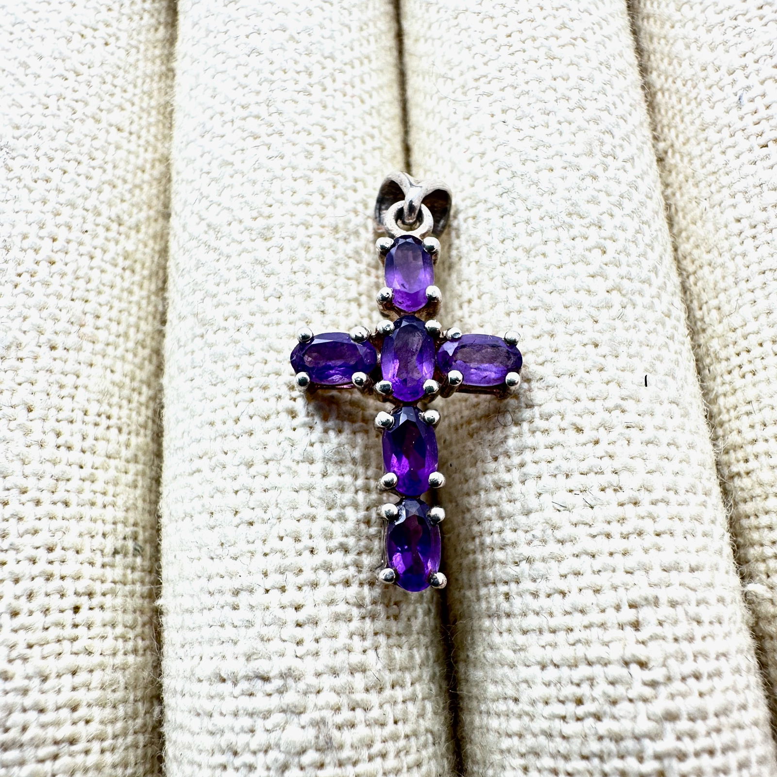 Purple Amethyst Gemstone Sterling Silver Cross Pendant 1 Inch (1 of 2)