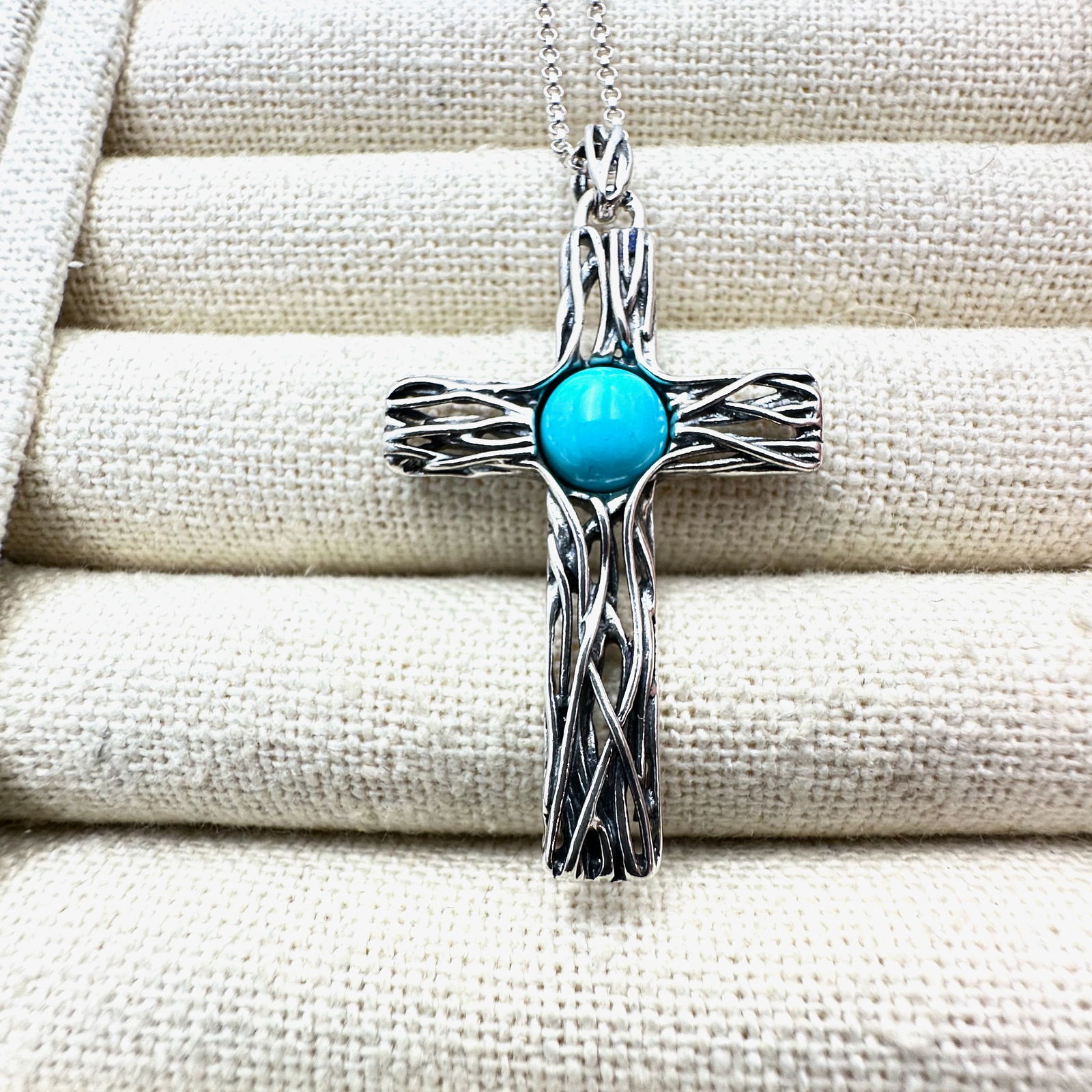 Or Paz Isreal Designer Turquoise Sterling Silver Cross 1.5 Inch Pendant Necklace 18 Inch Chain (1 of 2)