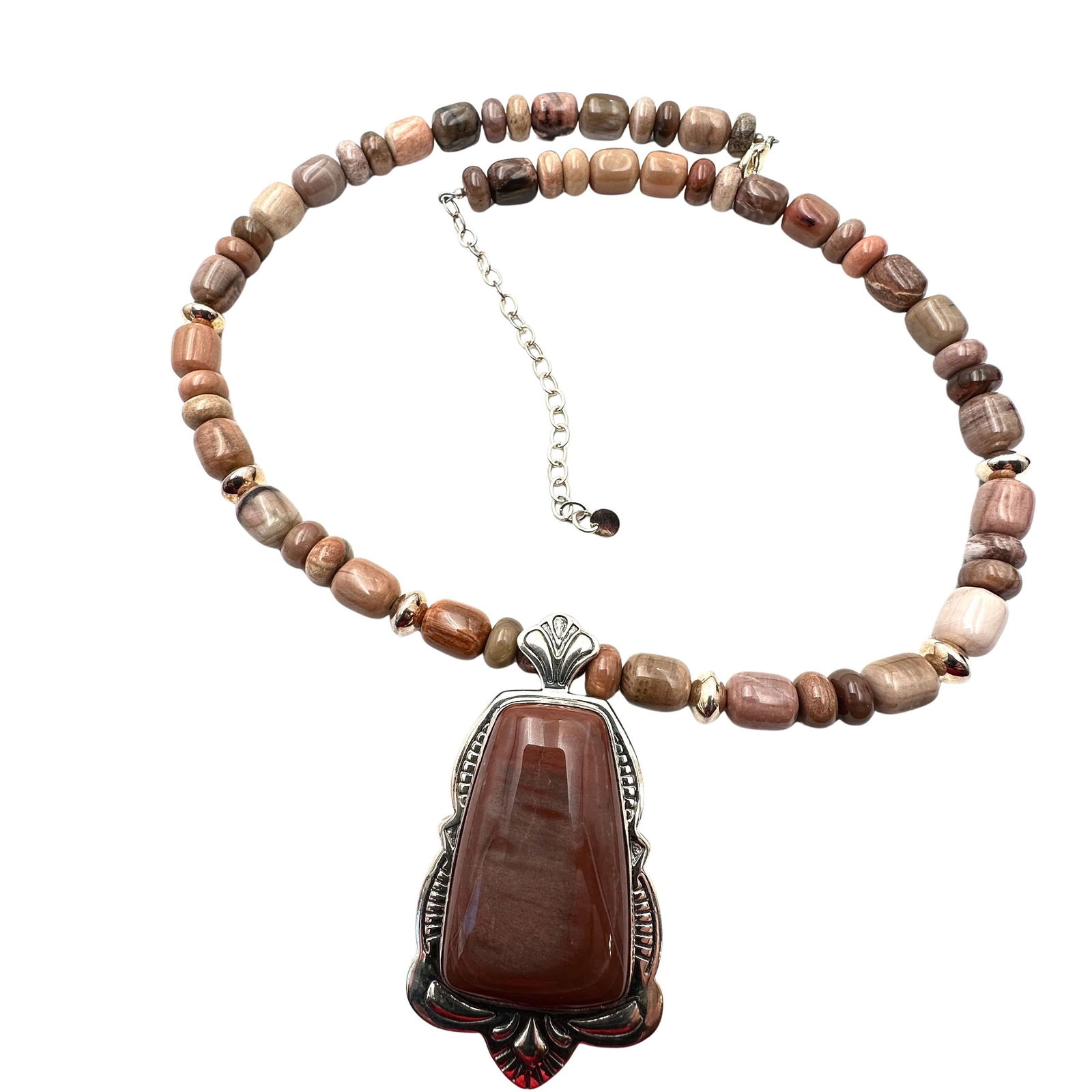 Shube Dakota West Rose and Tan Gemstone Sterling Silver Pendant Necklace 16 to 18 Inch (1 of 2)