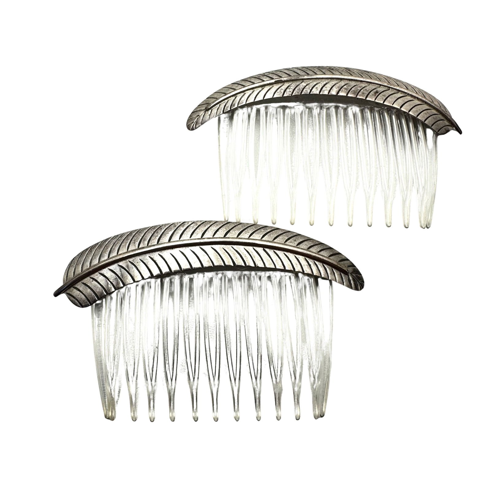 Vintage Native American Sterling Silver Set of Hair Combs Feather Design (1 of 2)