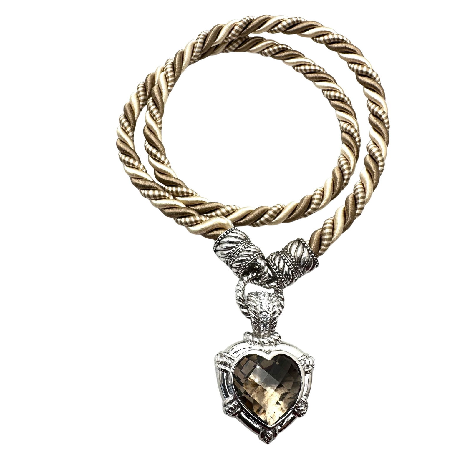 Judith Ripka Smoky Topaz Sterling Silver Heart Pendant Enhancer Silk Cord Necklace 17 Inch: Judith Ripka Smoky Topaz Sterling Silver Heart Pendant Enhancer Silk Cord Necklace 17 Inch