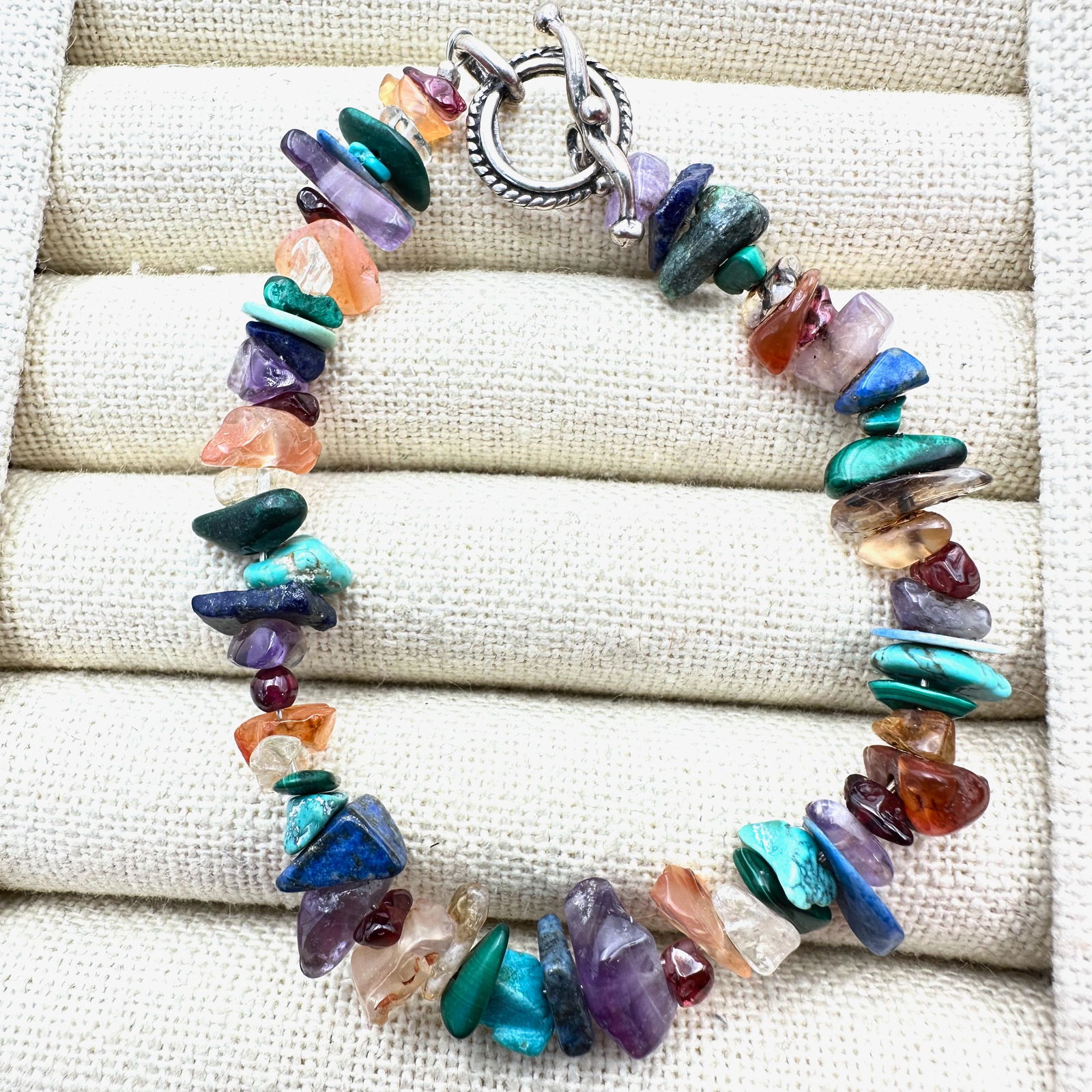 Southwest Style Multi Gemstone Sterling Silver Toggle Bracelet 6.5 Inch (1 of 2)