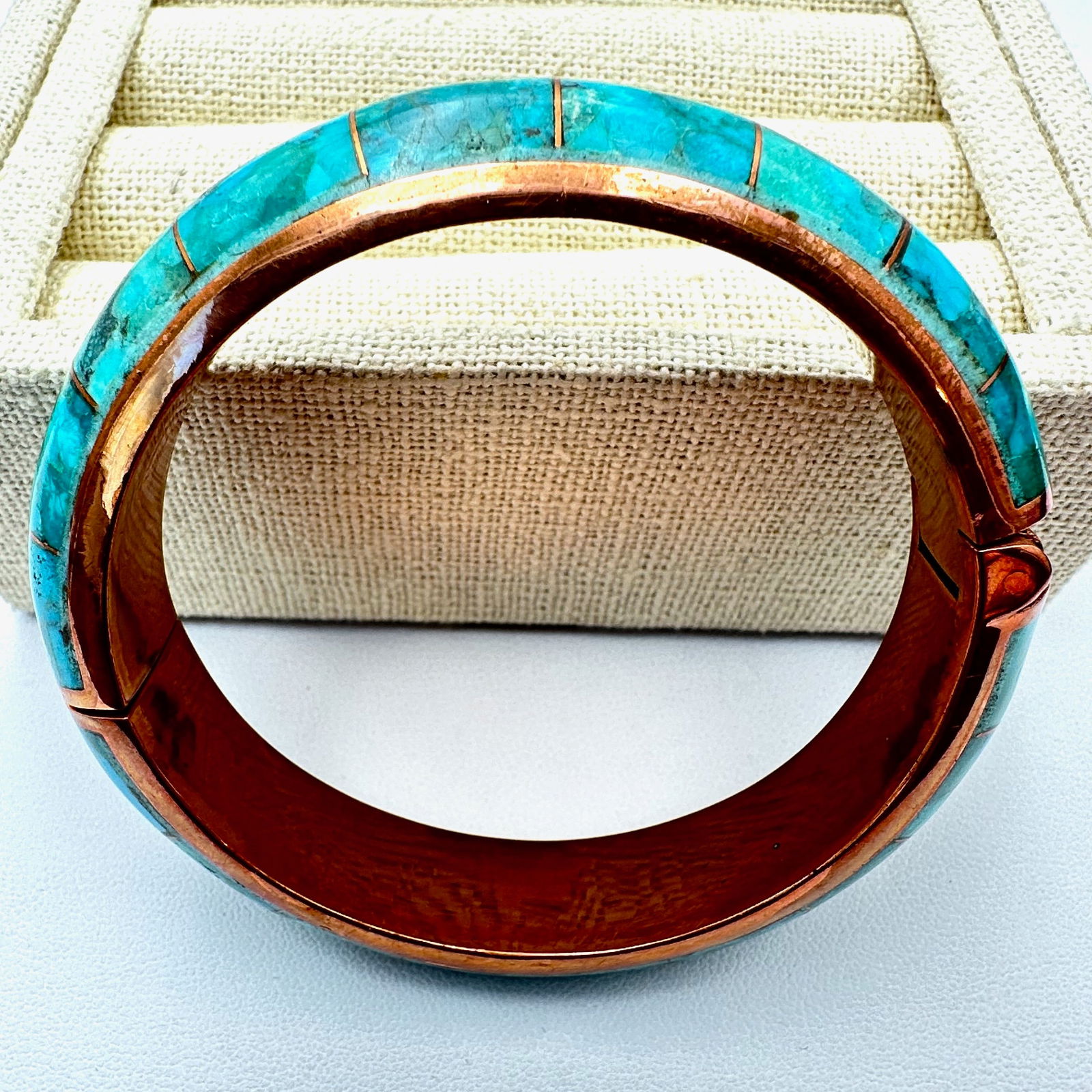Jay King Mine Finds Copper and Turquoise Inlay Hinged Bangle Bracelet 7 Inch: Jay King Mine Finds Copper and Turquoise Inlay Hinged Bangle Bracelet 7 Inch