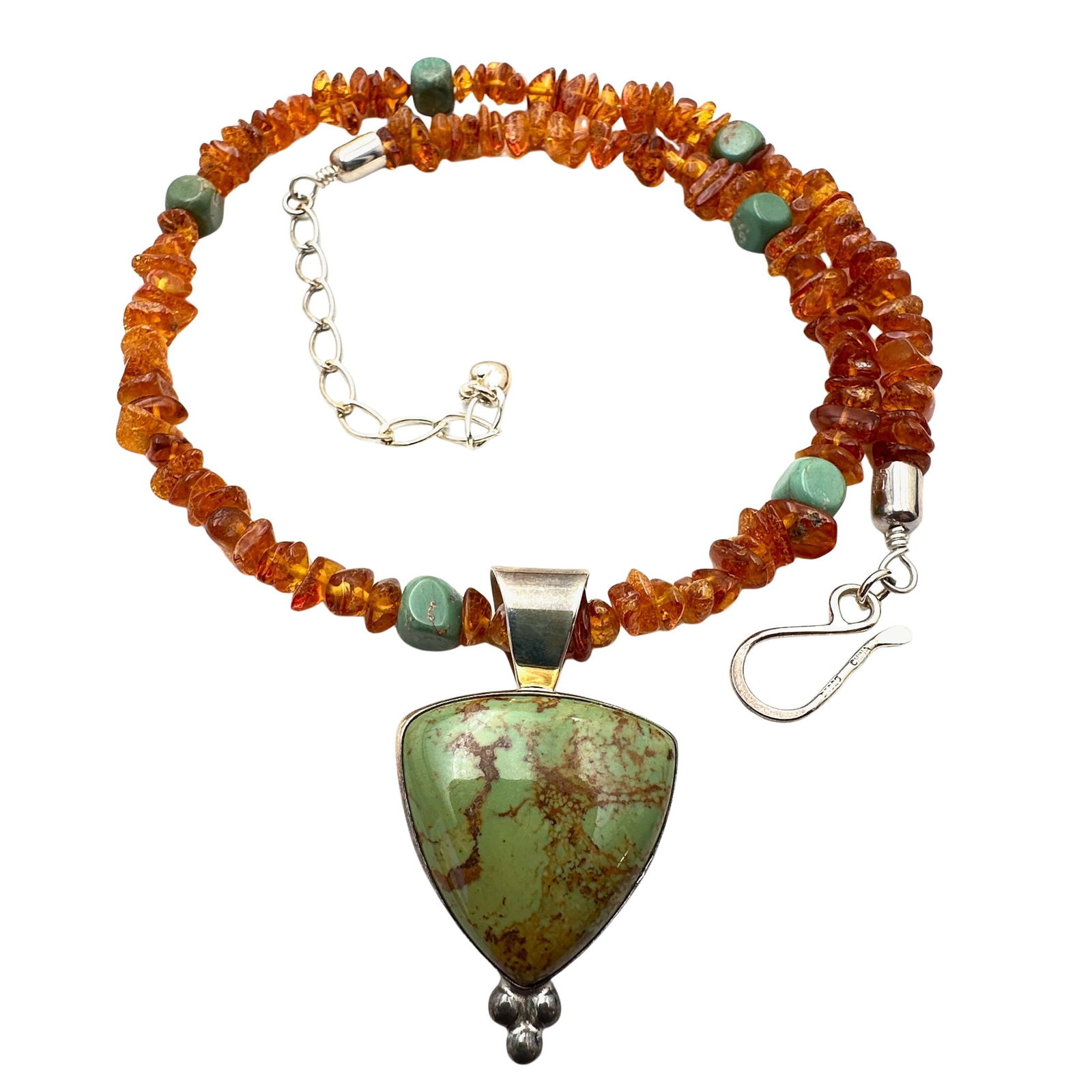 Jay King Mine Finds Natural Amber and Turquoise Sterling Silver Necklace 16 to 18 Inch: Jay King Mine Finds Natural Amber and Turquoise Sterling Silver Necklace 16 to 18 Inch