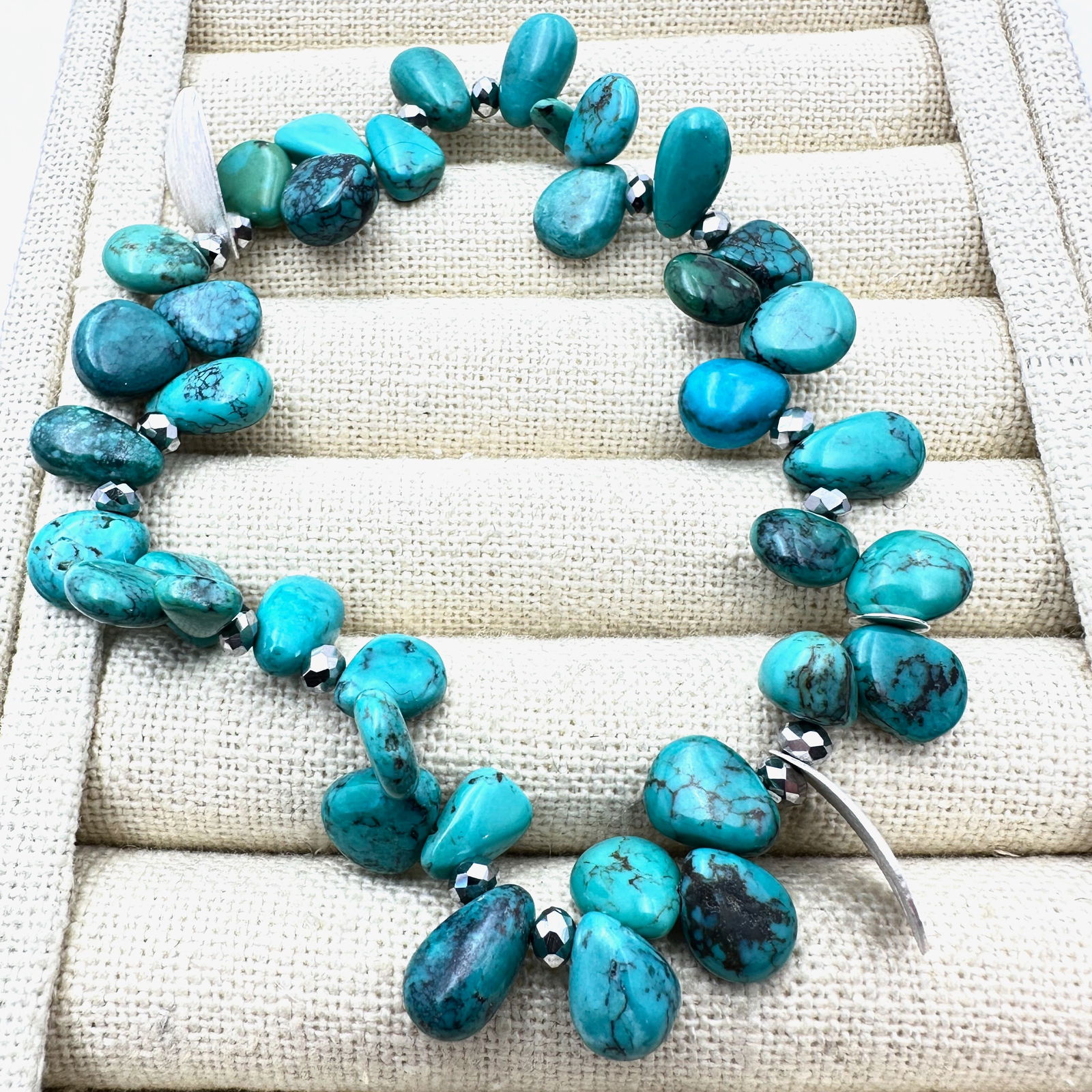 Turquoise and Sterling Silver Bead Bracelet 8.5 Inch (1 of 2)