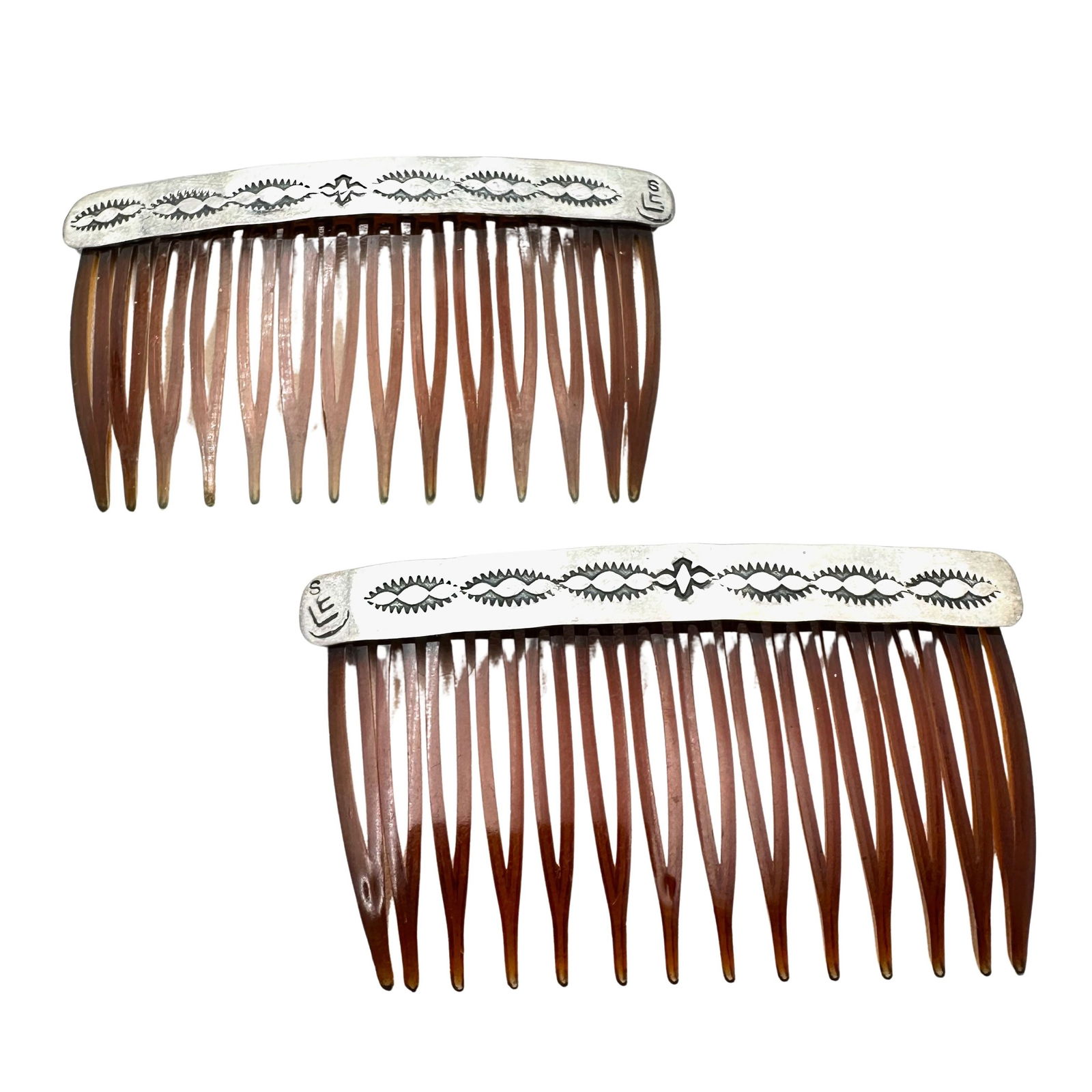 Vintage Native American Sterling Silver Set of Hair Combs Southwest Design (1 of 2)