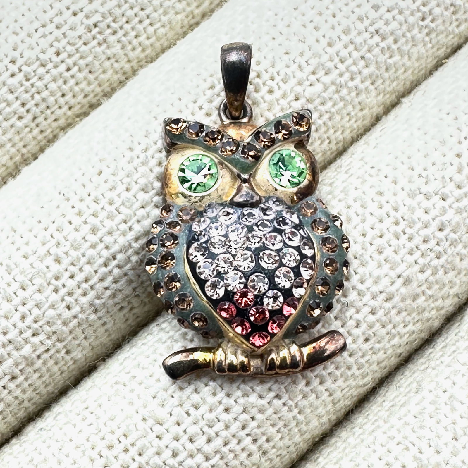 Multicolor Crystal Owl Design Sterling Silver Pendant 1 Inch (1 of 2)