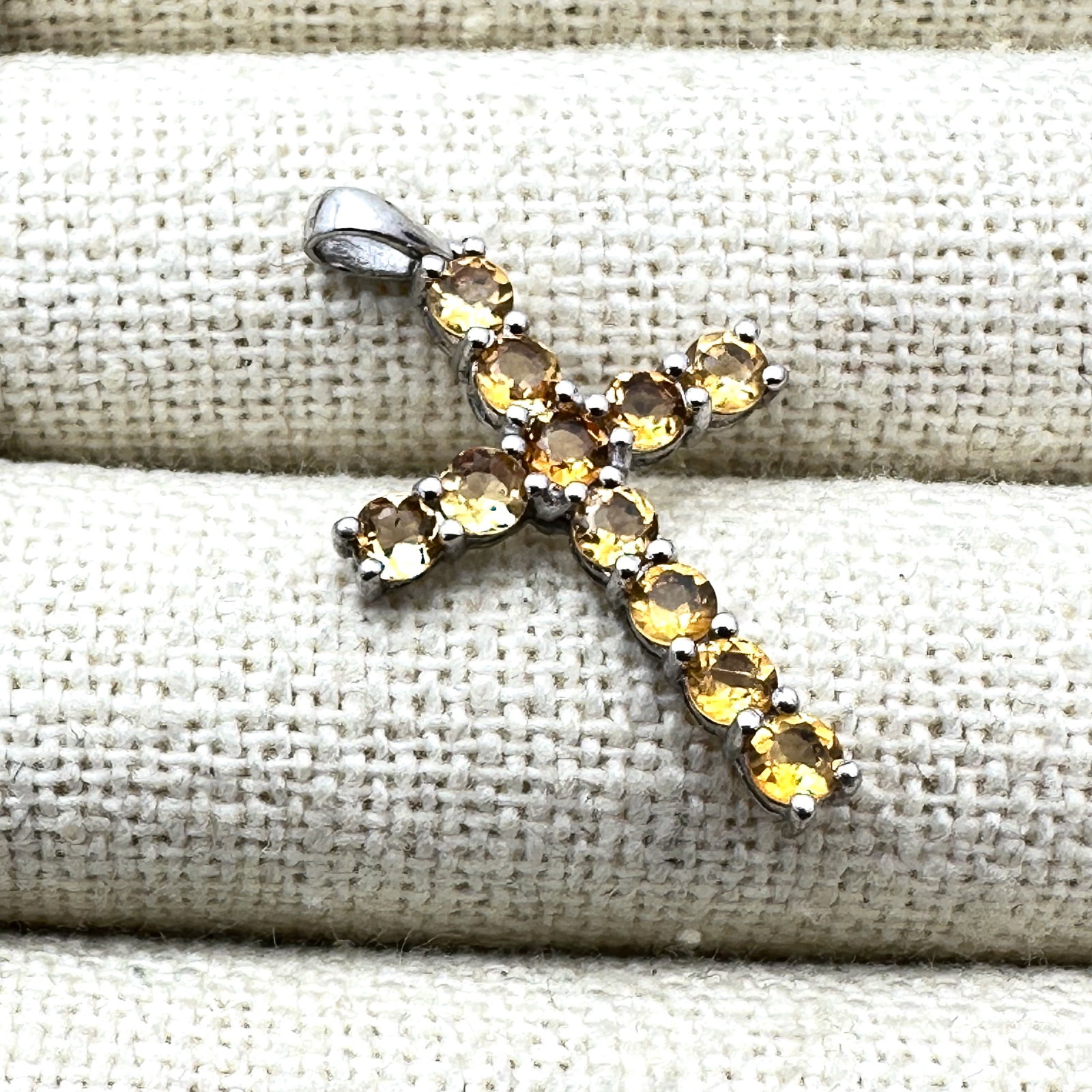 Orange Gemstone Sterling Silver Cross Pendant 1.25 Inch: Orange Gemstone Sterling Silver Cross Pendant 1.25 Inch