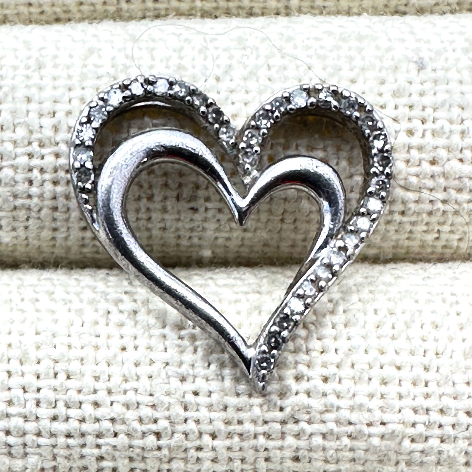 Diamond Sterling Silver Double Heart Pendant 3/4 Inch (1 of 2)