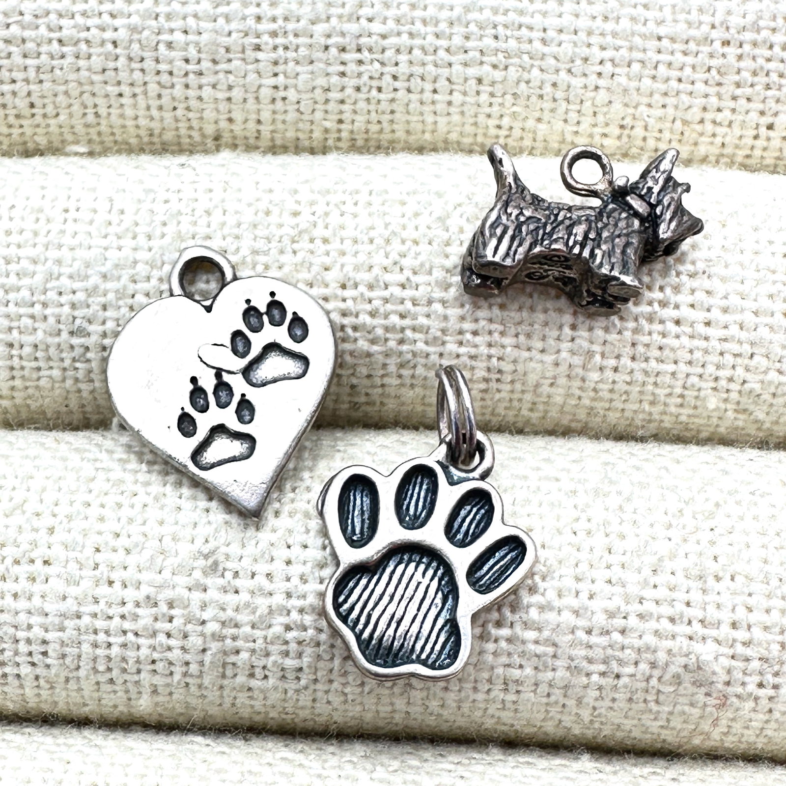Group of Sterling Silver Dog And Paw Charms For Dog Lovers Owners: Group of Sterling Silver Dog And Paw Charms For Dog Lovers Owners