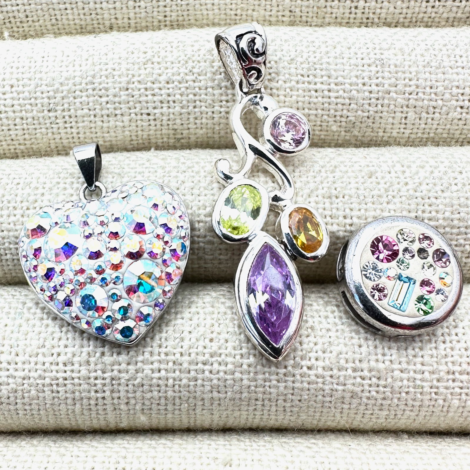 Group of Sterling Silver Multicolor Crystal Pendants Heart and More: Group of Sterling Silver Multicolor Crystal Pendants Heart and More