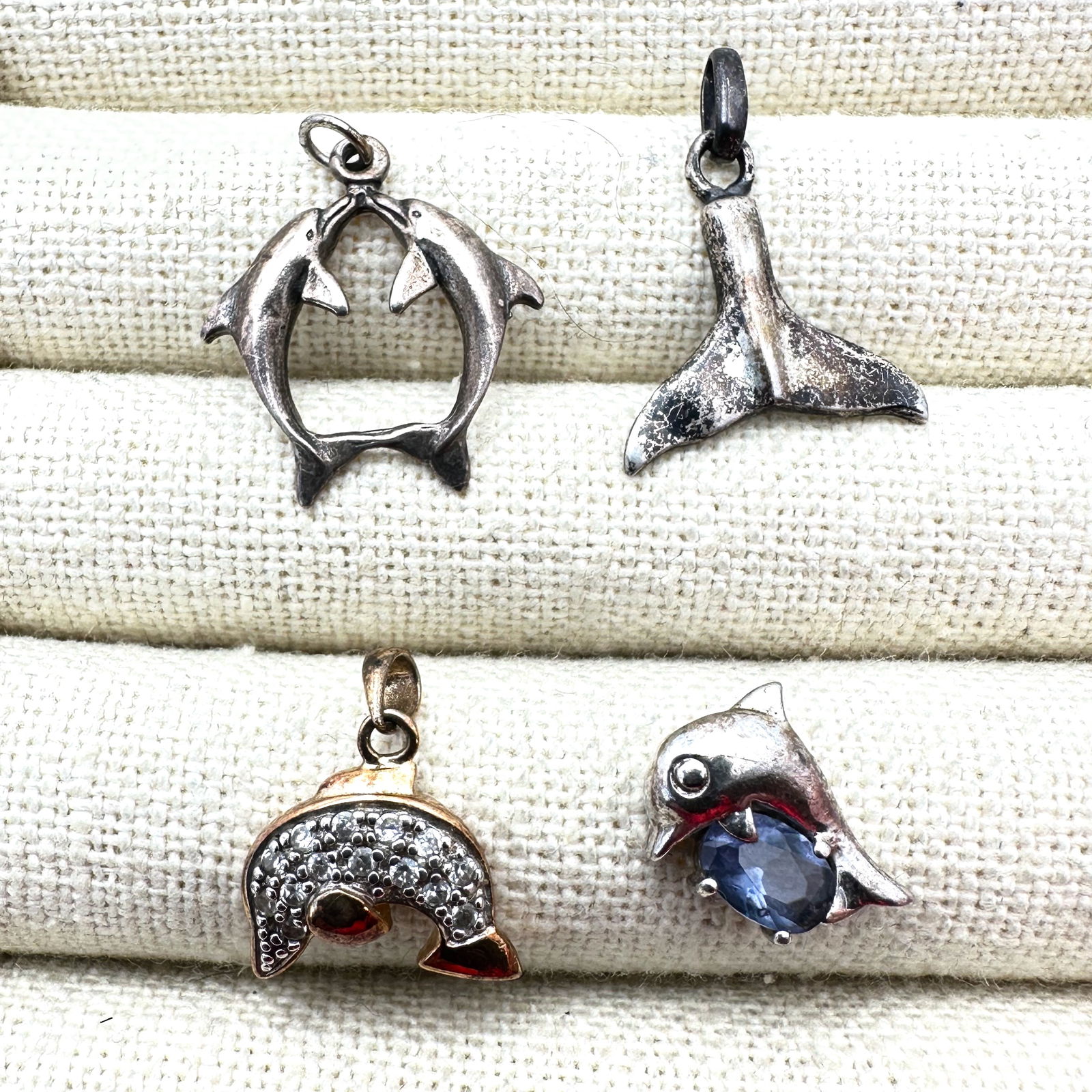 Group of Sea Themed Sterling Silver Pendants Charms Whale Tail Dolphins (1 of 2)