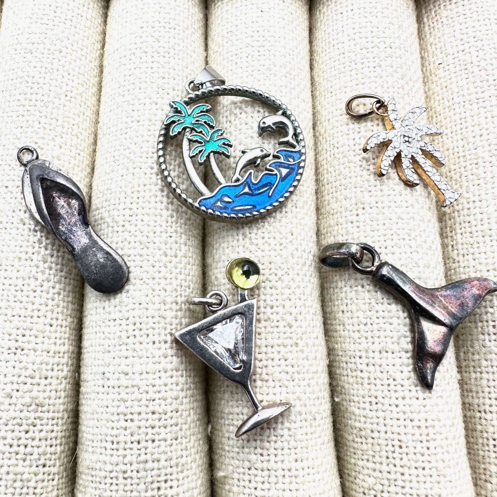 Group of Sterling Silver Pendants Charms Beach Sea Vacation Theme (1 of 2)