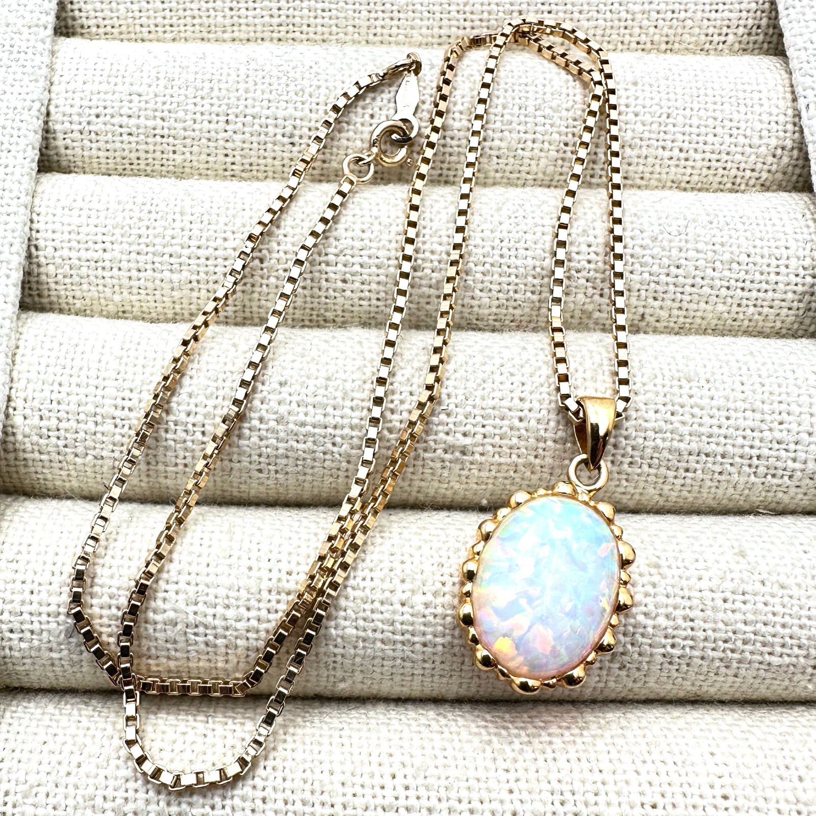 Opal Gold Filled Pendant Necklace 17 Inch Box Chain (1 of 2)