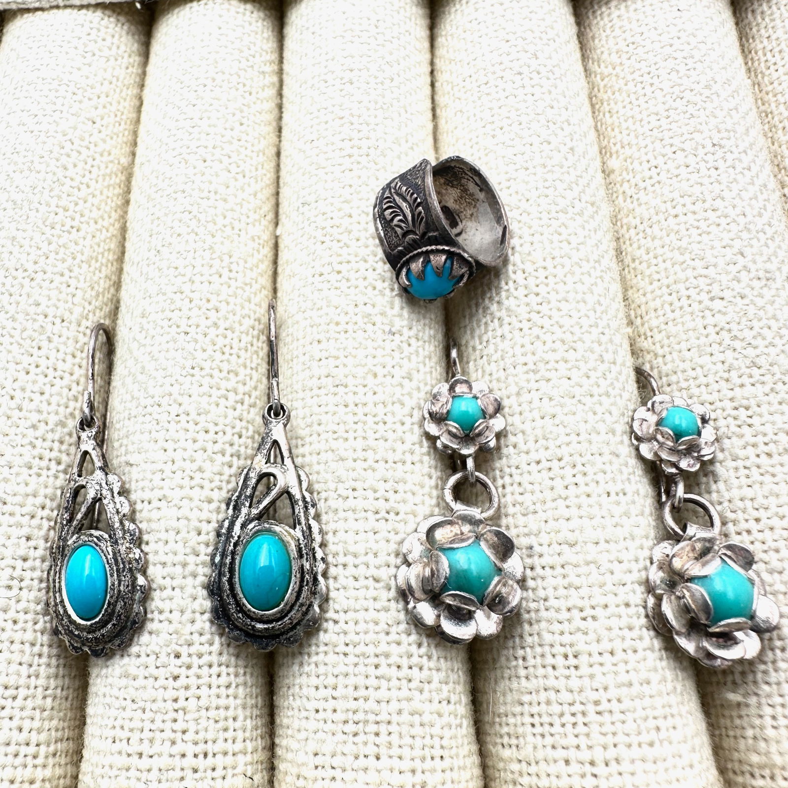 Group of Sterling Silver Turquoise Pierced Earrings and Earring Cuff (1 of 2)