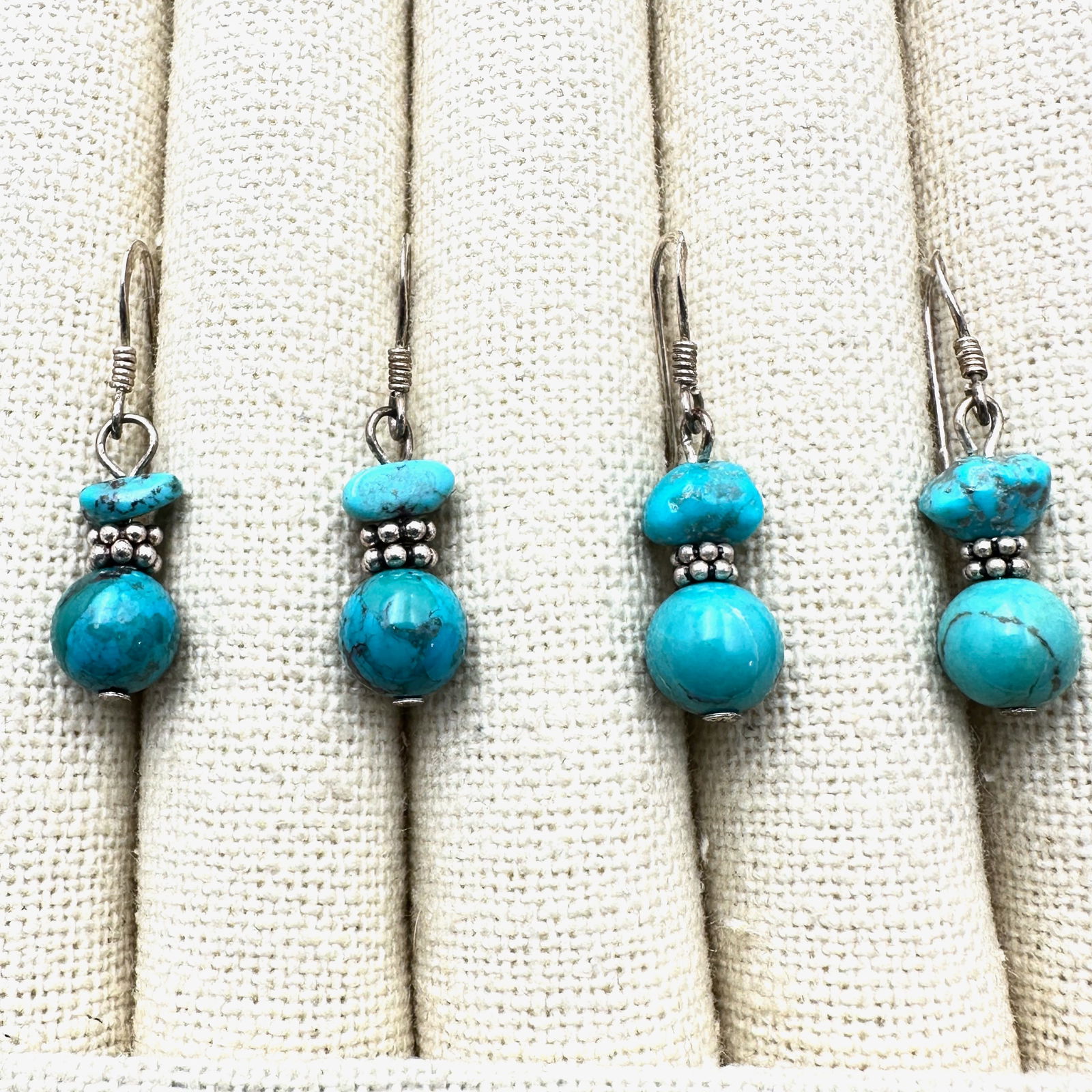 Group of Turquoise Sterling Silver Pierced Earrings: Group of Turquoise Sterling Silver Pierced Earrings