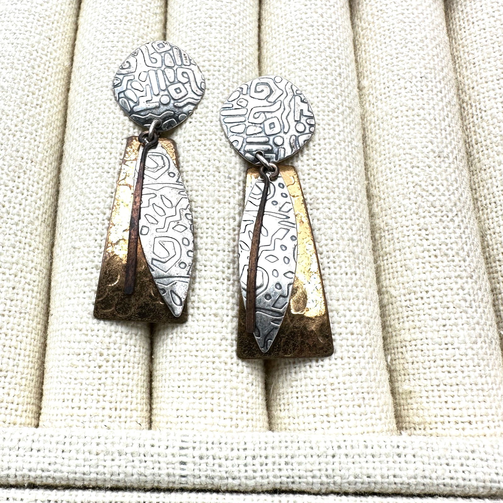 Artisan Sterling Silver Mixed Metal Chandelier Pierced Earrings (1 of 2)