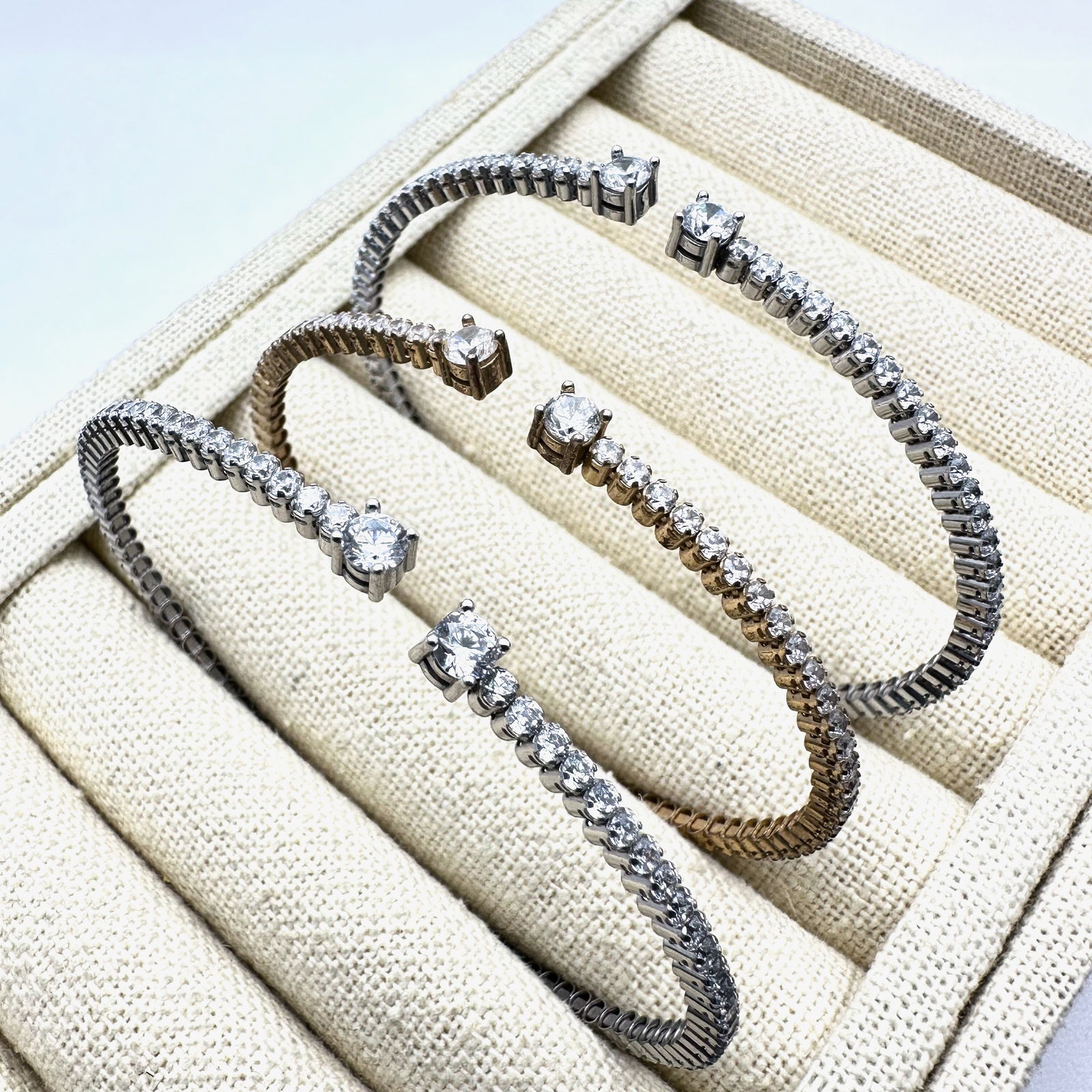 Clear Cubic Zirconia Sterling Silver Stacking Bracelets (1 of 2)