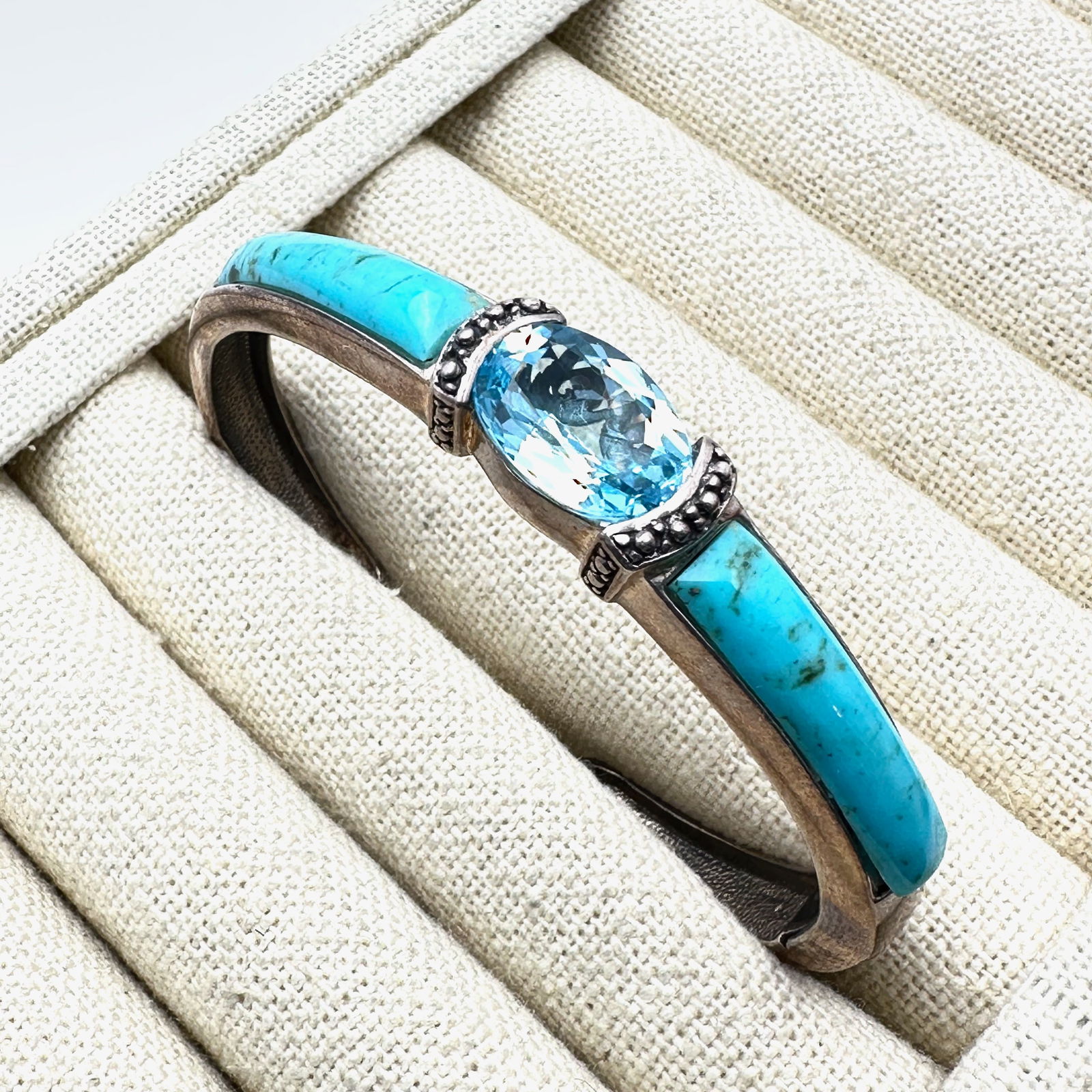 Designer NK Blue Topaz And Turquoise Sterling Silver Cuff Bracelet 6 3/4 Inch 23 Grams: Designer NK Blue Topaz And Turquoise Sterling Silver Cuff Bracelet 6 3/4 Inch 23 Grams