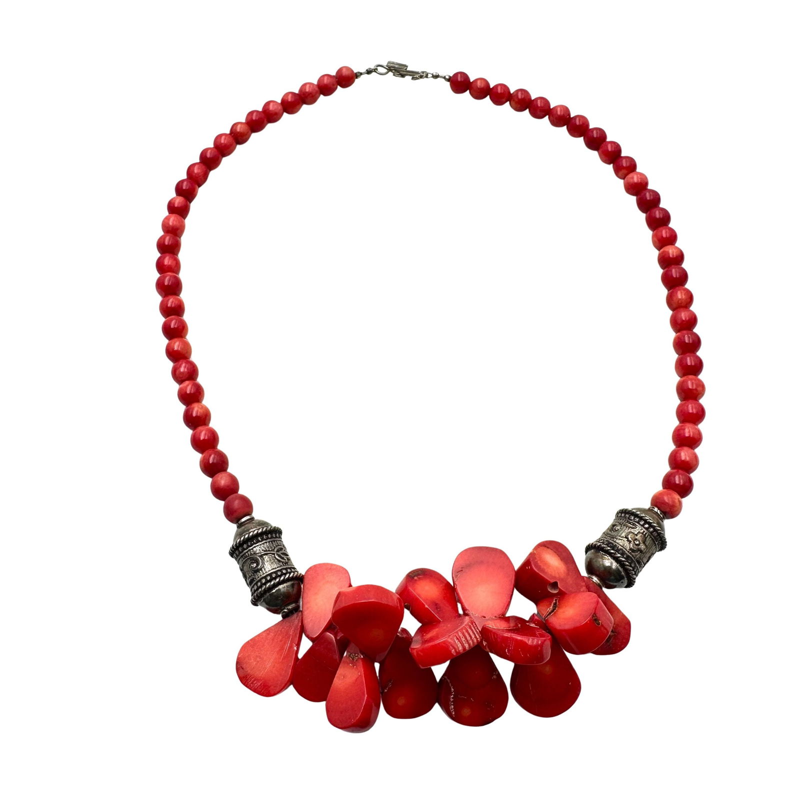 Red Coral Sterling Silver Necklace 16 Inch (1 of 2)