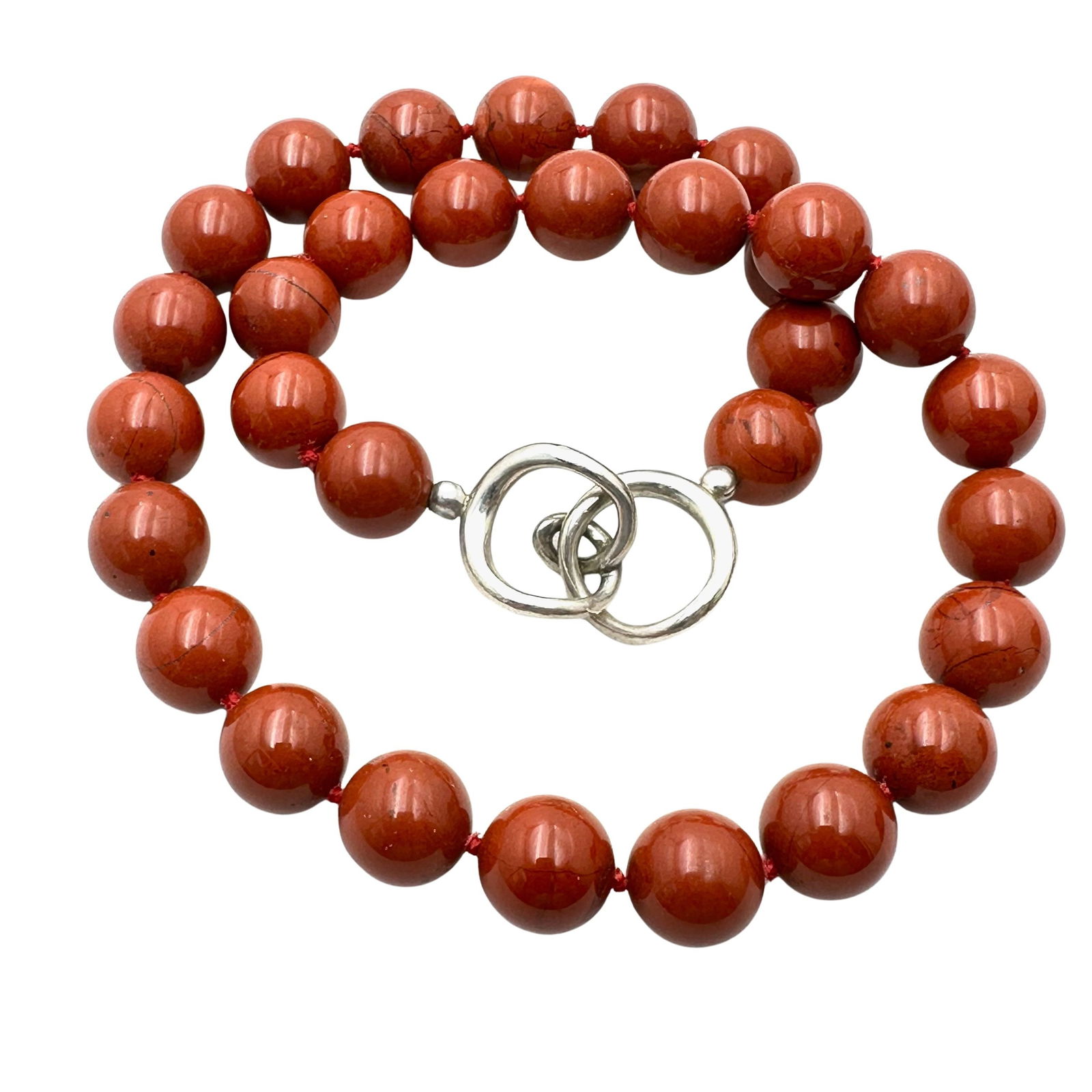 Red Gemstone Bead Sterling Silver Fancy Clasp Necklace 18 Inch Signed Studio: Red Gemstone Bead Sterling Silver Fancy Clasp Necklace 18 Inch Signed Studio