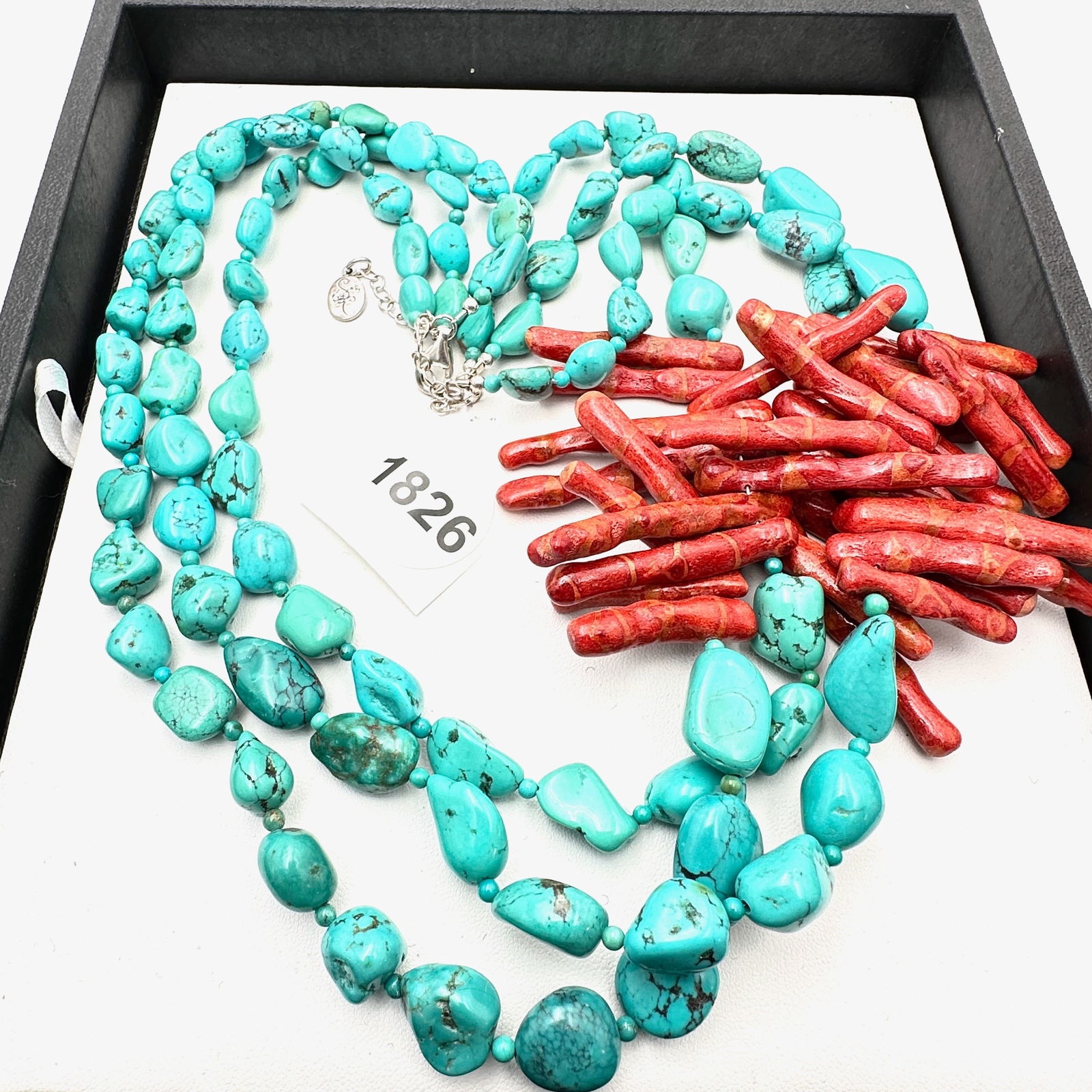 Turquoise and Coral Multi Strand Sterling Silver Necklace 18 to 20 Inch: Turquoise and Coral Multi Strand Sterling Silver Necklace 18 to 20 Inch