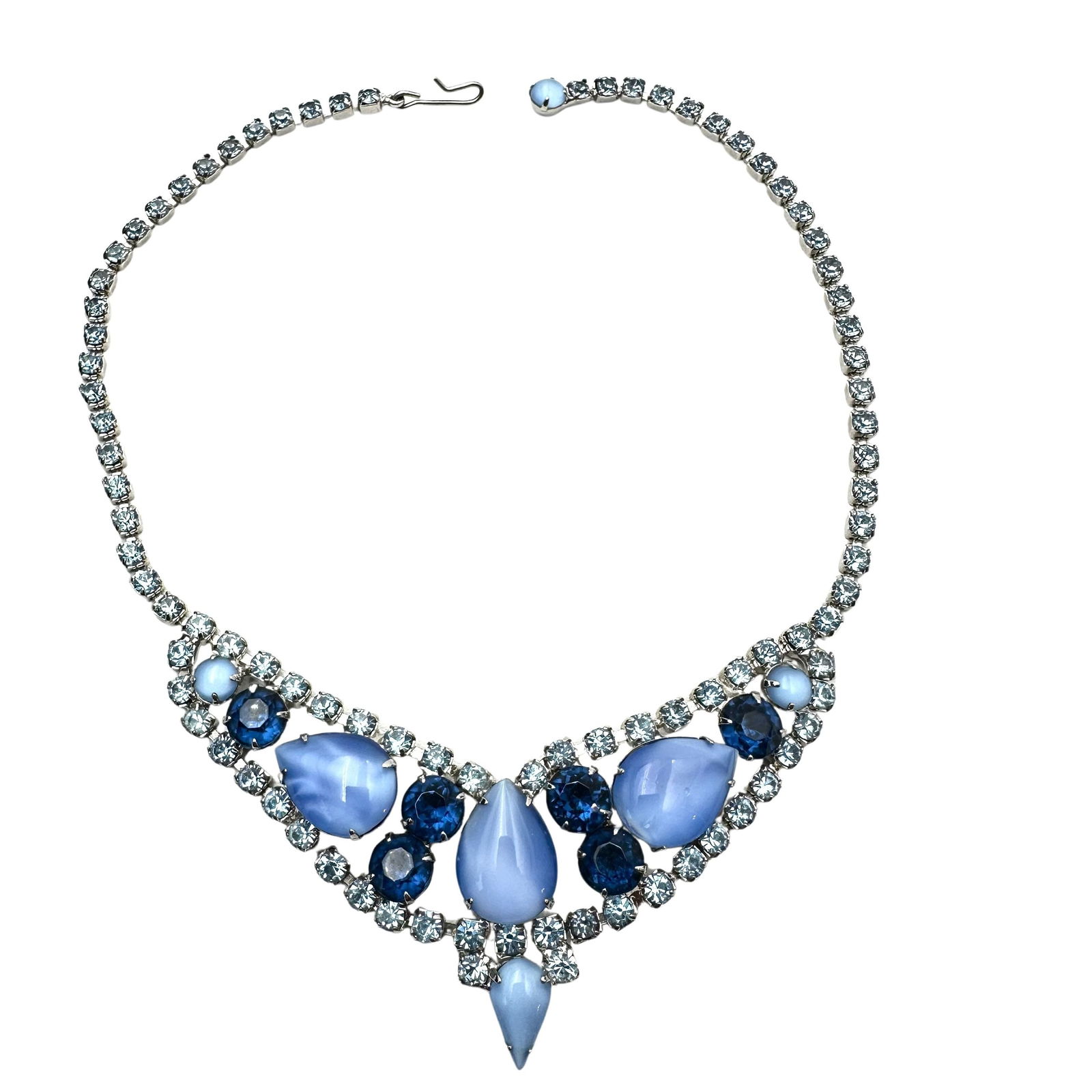 Vintage High End Blue Glass Rhinestone Silver Tone Necklace 15 Inch (1 of 2)
