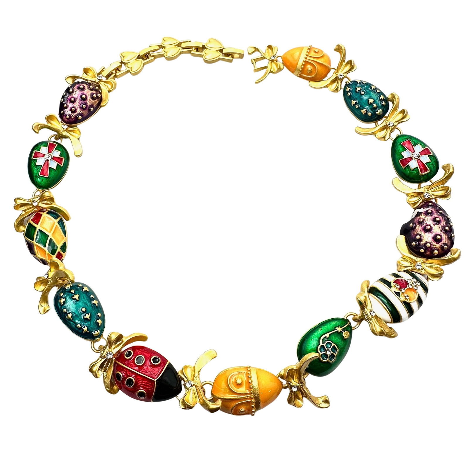 Multicolor Enamel Egg Design Matte Gold Tone Necklace Adjustable Size 16 to 18 Inch: Multicolor Enamel Egg Design Matte Gold Tone Necklace Adjustable Size 16 to 18 Inch