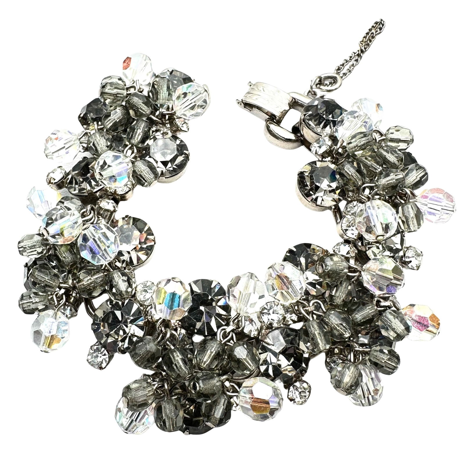 Vintage Juliana Grey and Clear Crystal Silver Tone Five Length Cha Cha Bracelet 7 Inch Excellent: Vintage Juliana Grey and Clear Crystal Silver Tone Five Length Cha Cha Bracelet 7 Inch Excellent Condition