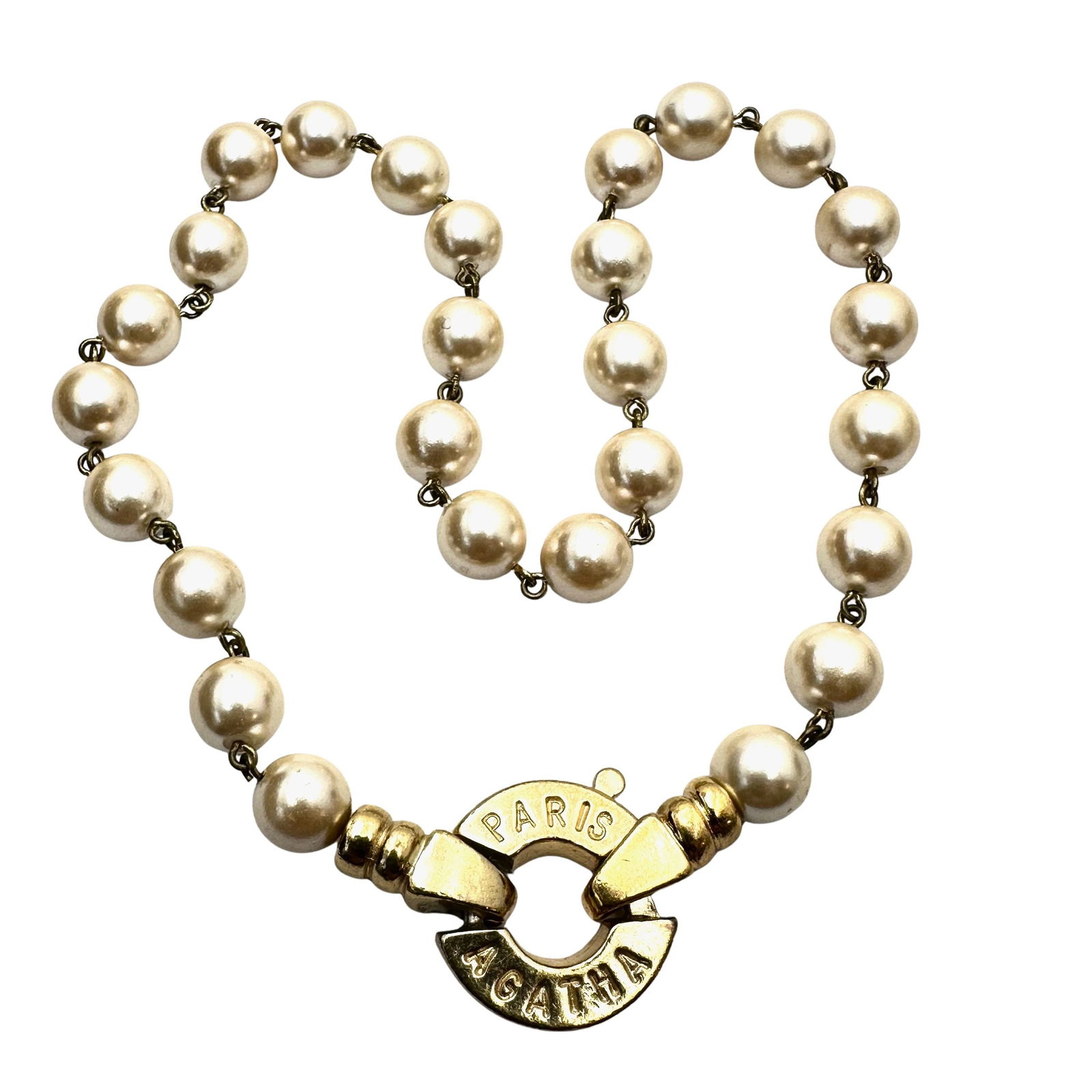 Vintage Paris Agatha Faux Glass Pearl Gold Tone Necklace 16 Inch: Vintage Paris Agatha Faux Glass Pearl Gold Tone Necklace 16 Inch