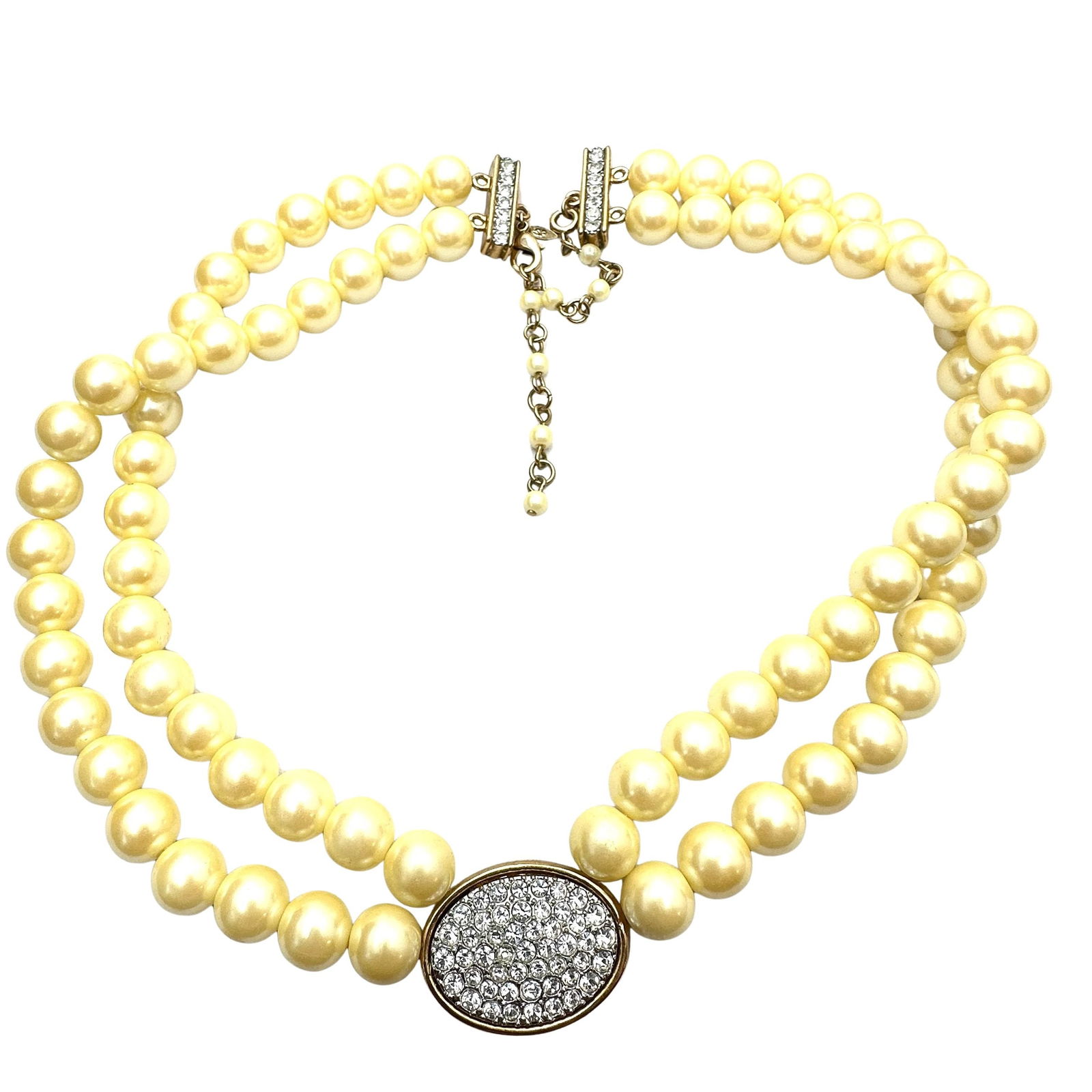 Vintage Park Lane Glass Faux Pearl Crystal Pendant Gold Tone Necklace 16 to 18 Inch: Vintage Park Lane Glass Faux Pearl Crystal Pendant Gold Tone Necklace 16 to 18 Inch