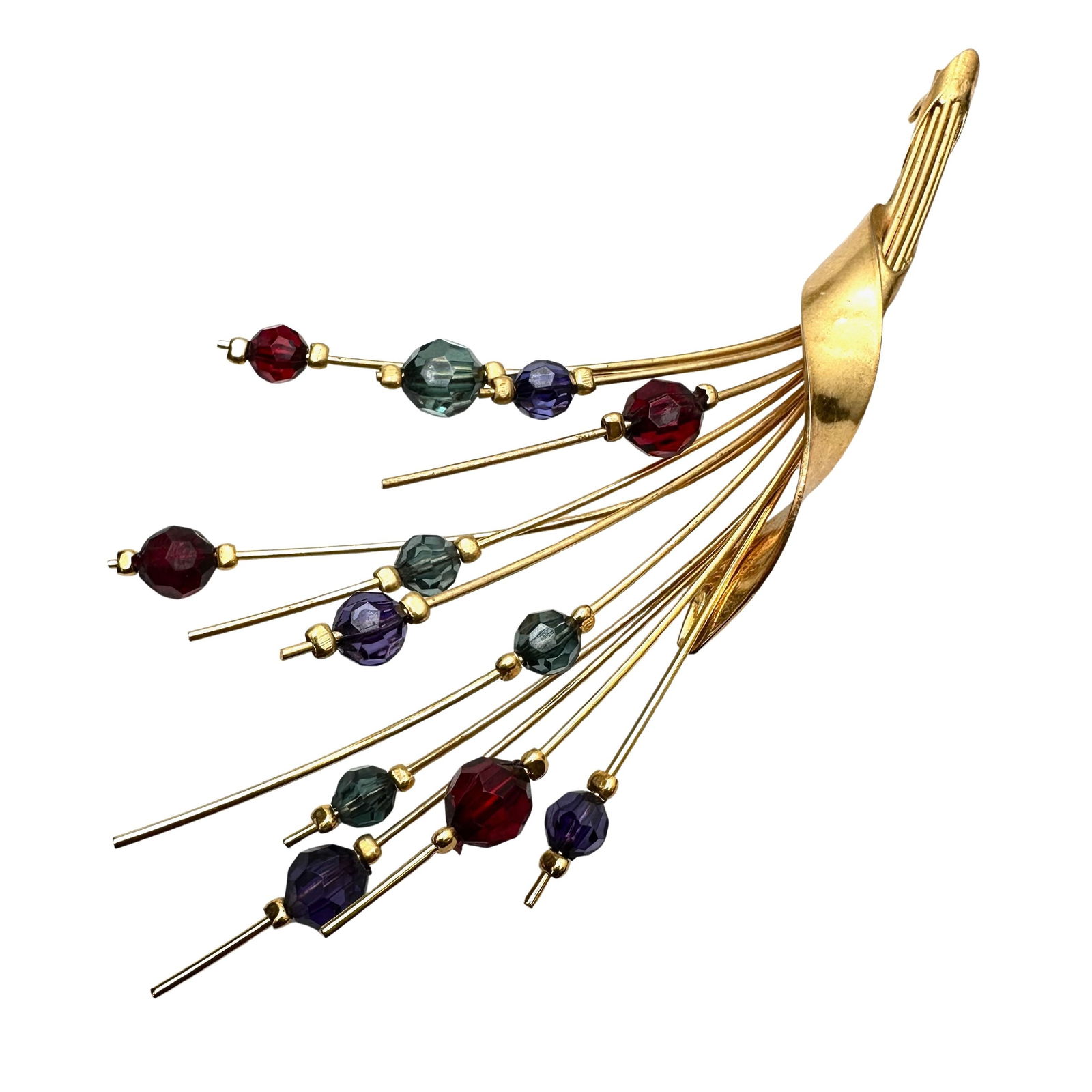 Vintage Jewel Tone Glass Bead Gold Plated Large 5 Inch Brooch Pin: Vintage Jewel Tone Glass Bead Gold Plated Large 5 Inch Brooch Pin