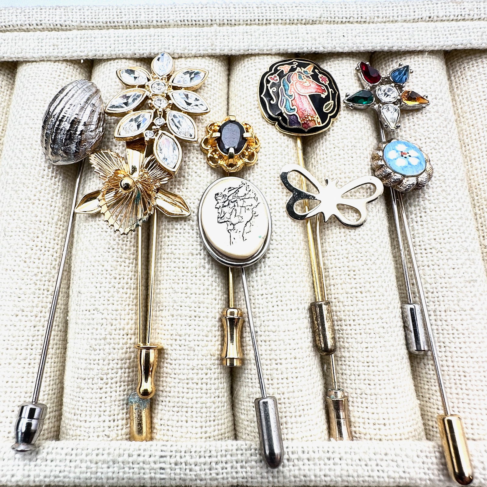 Vintage Lot of Stick Pins Various Designs Silver and Gold Tone: Vintage Lot of Stick Pins Various Designs Silver and Gold Tone