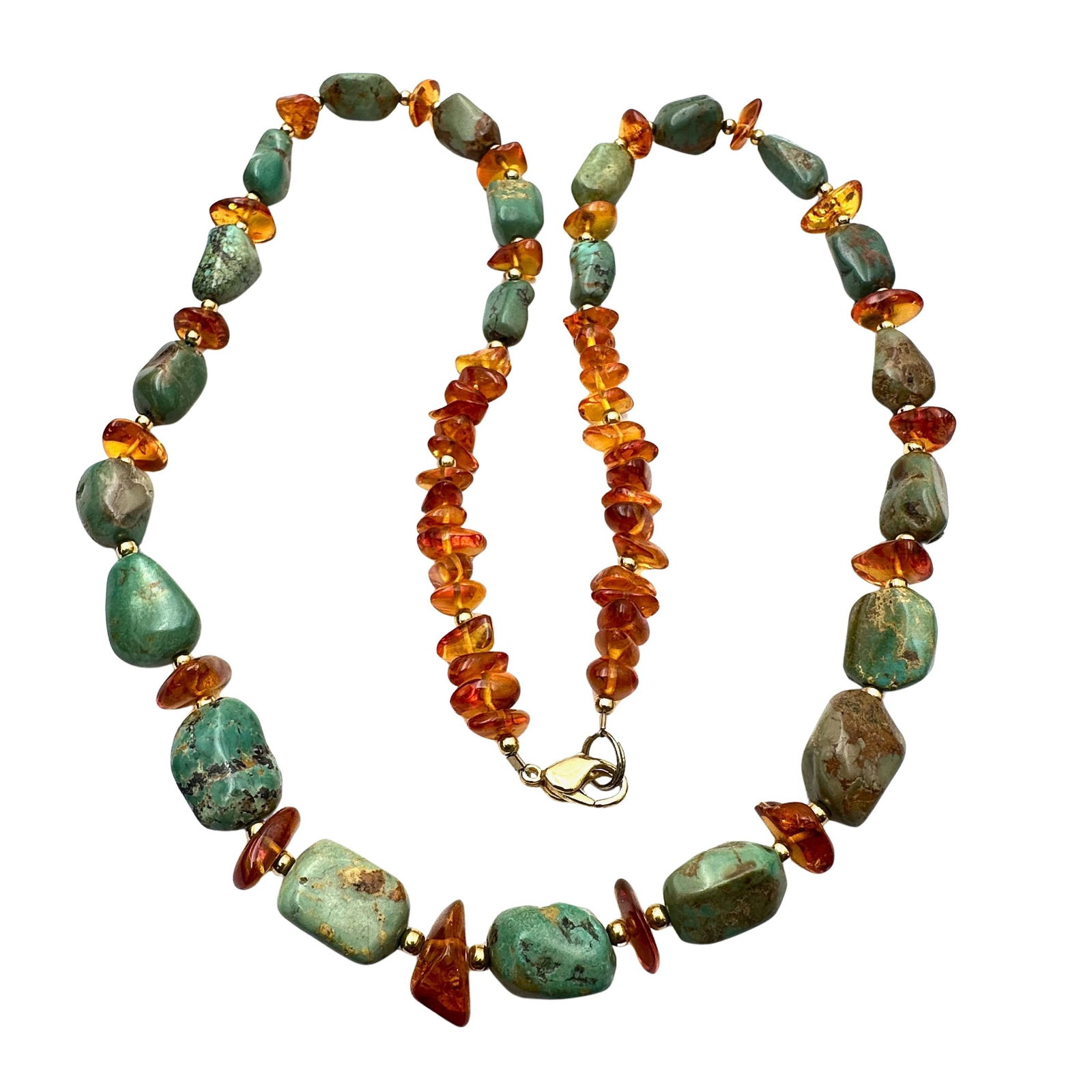 Vintage Lee Sands Natural Amber and Turquoise Bead Gold Tone Necklace 26 Inch Length (1 of 2)