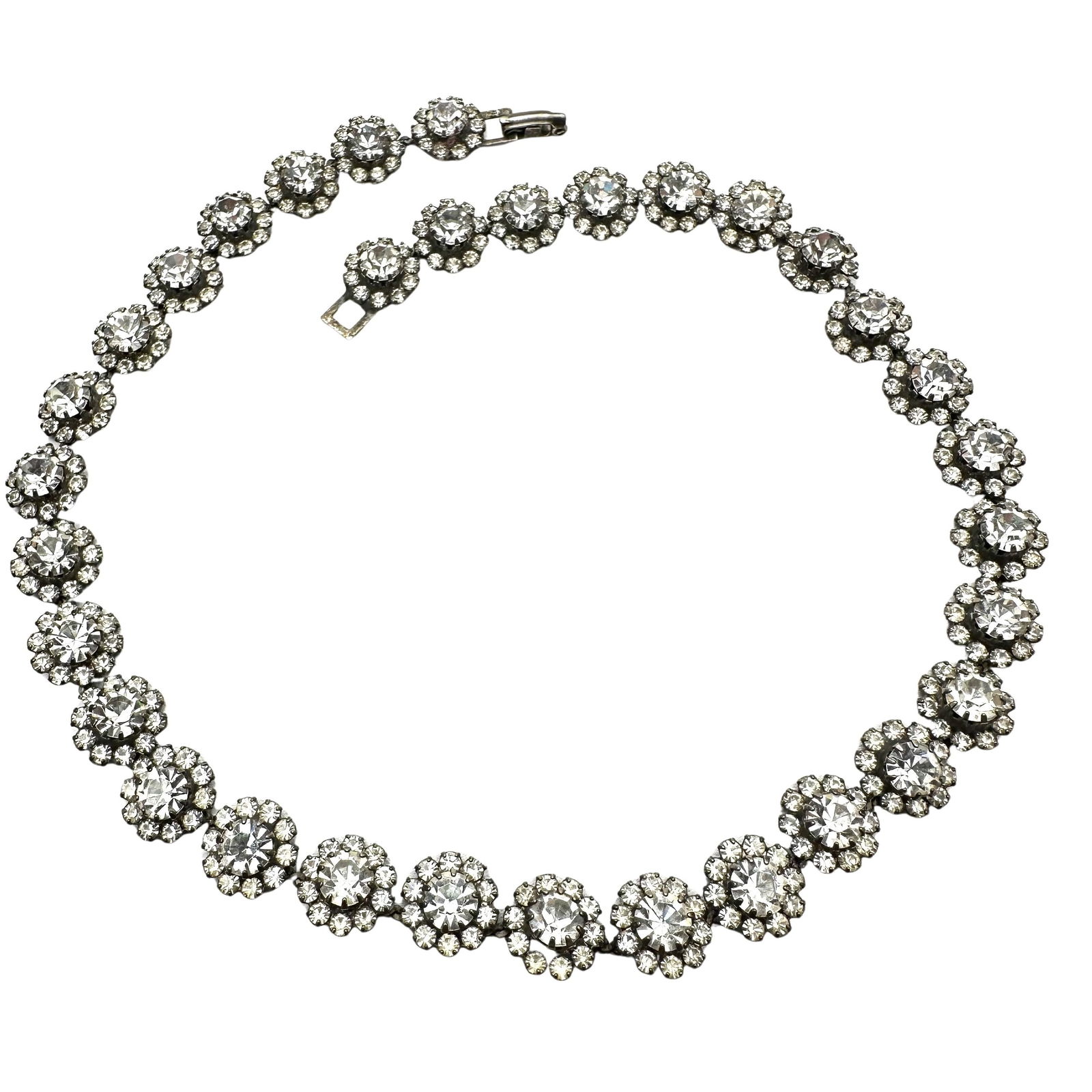 Vintage Older Clear Glass Rhinestone Silver Tone Necklace 16 Inch: Vintage Older Clear Glass Rhinestone Silver Tone Necklace 16 Inch