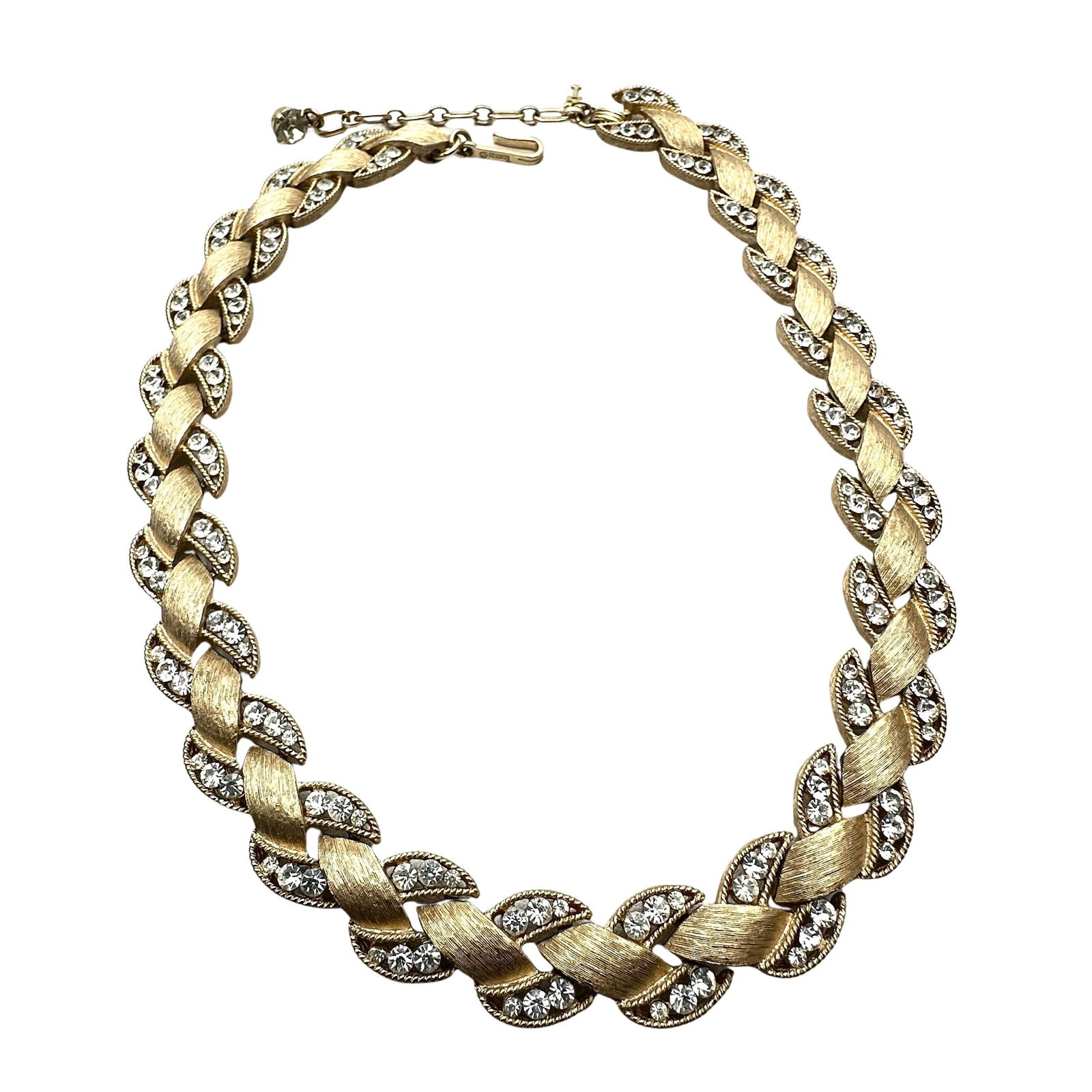 Vintage Trifari Clear Glass Rhinestone Brushed Gold Tone Necklace 16 Inch: Vintage Trifari Clear Glass Rhinestone Brushed Gold Tone Necklace 16 Inch