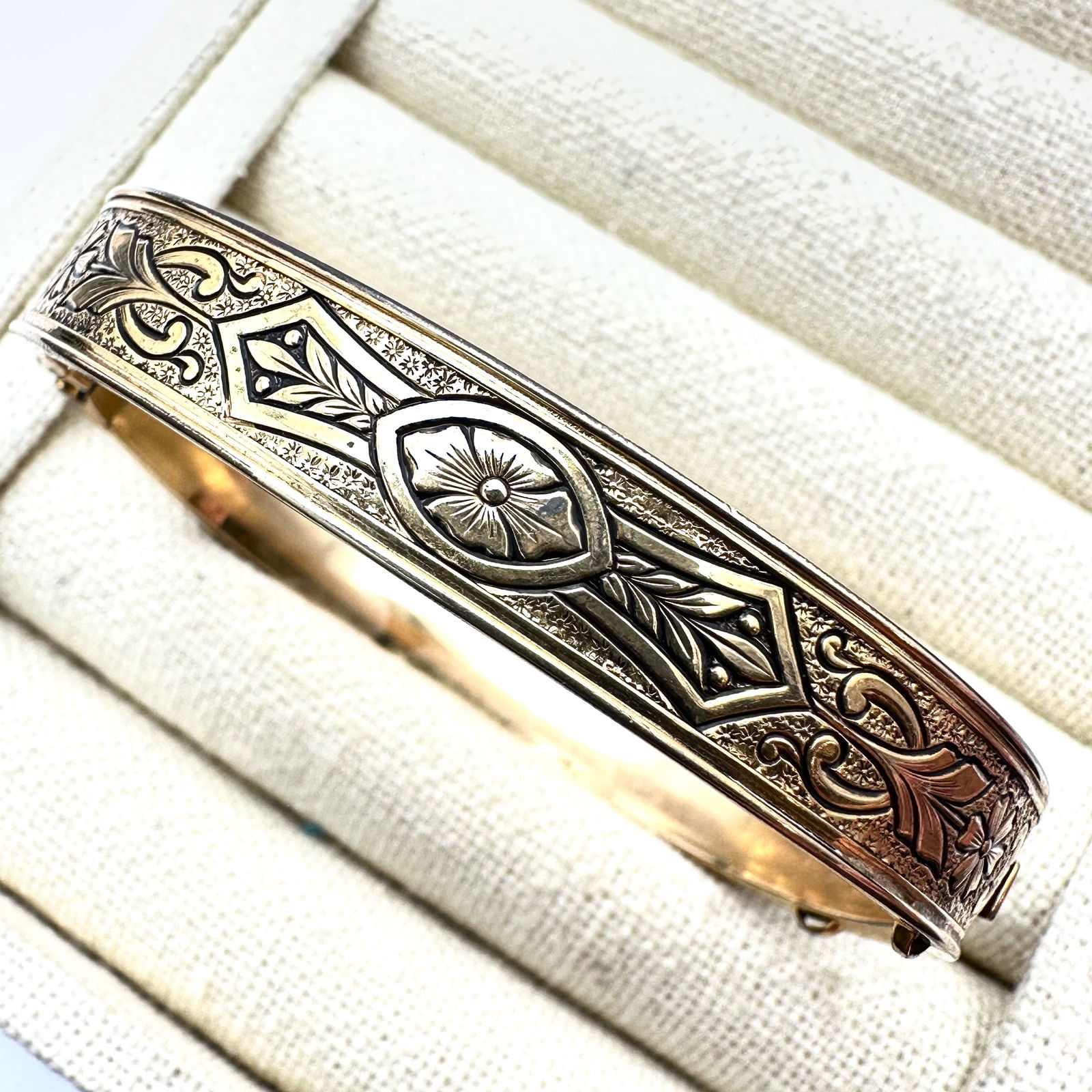 Antique Vintage Gold Filled Bracelet Hinged Bangle 7 Inch Enamel Accents (1 of 2)