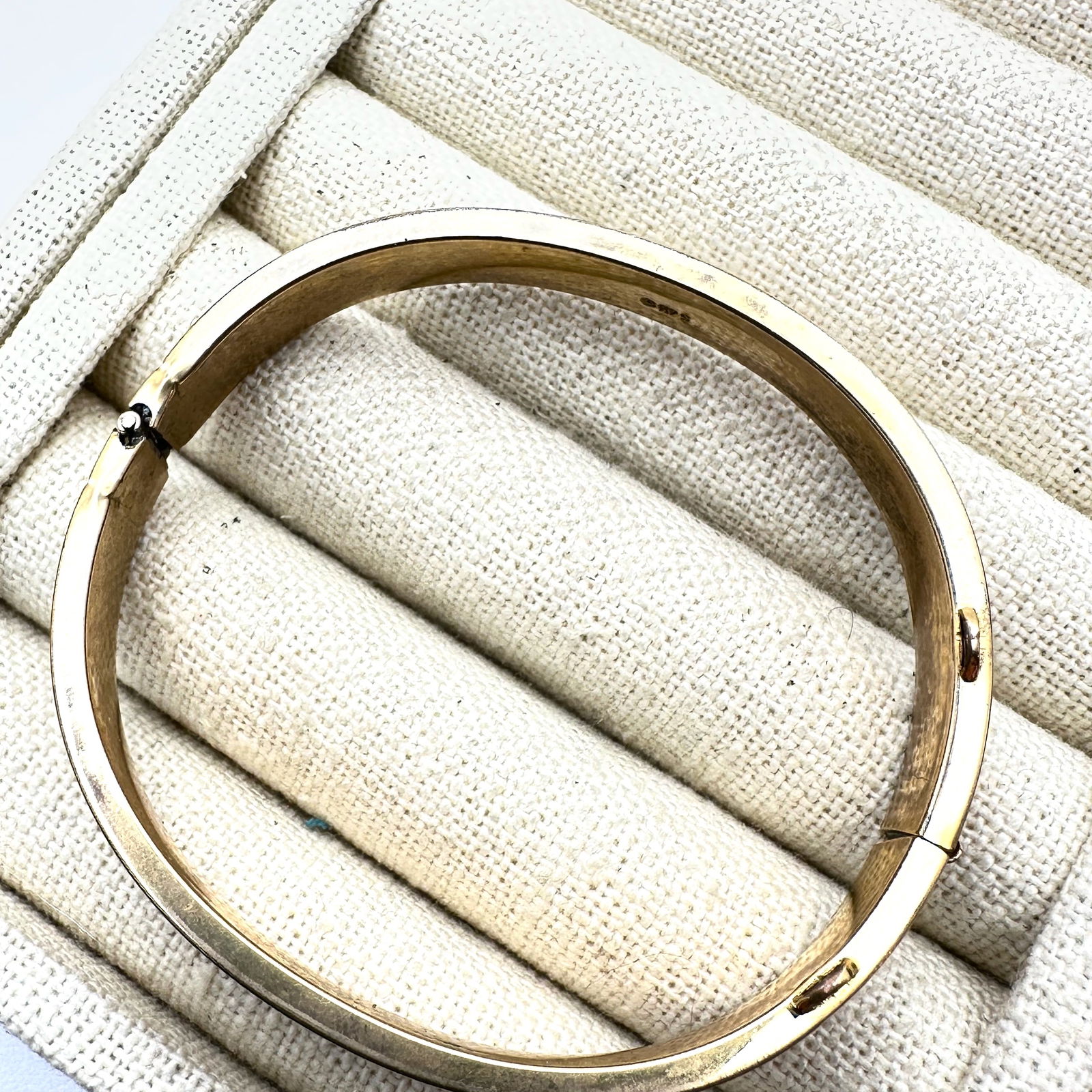 Antique Vintage Gold Filled Bracelet Hinged Bangle 7 Inch Enamel Accents - 2