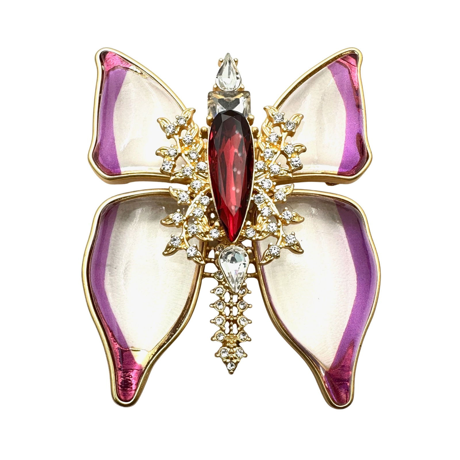 Large Pink And Clear Glass Butterfly Brooch Pin 3.75 Inch: Large Pink And Clear Glass Butterfly Brooch Pin 3.75 Inch