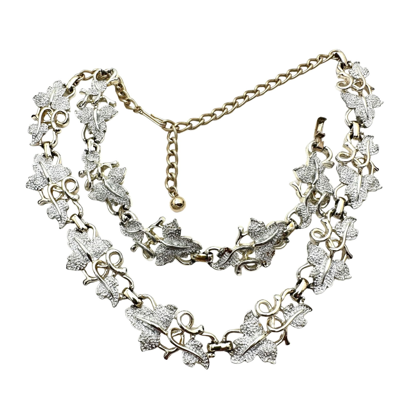 Vintage Gold And Silver Tone Leaf Design 17 Inch Necklace 7 Inch Bracelet Set (1 of 2)