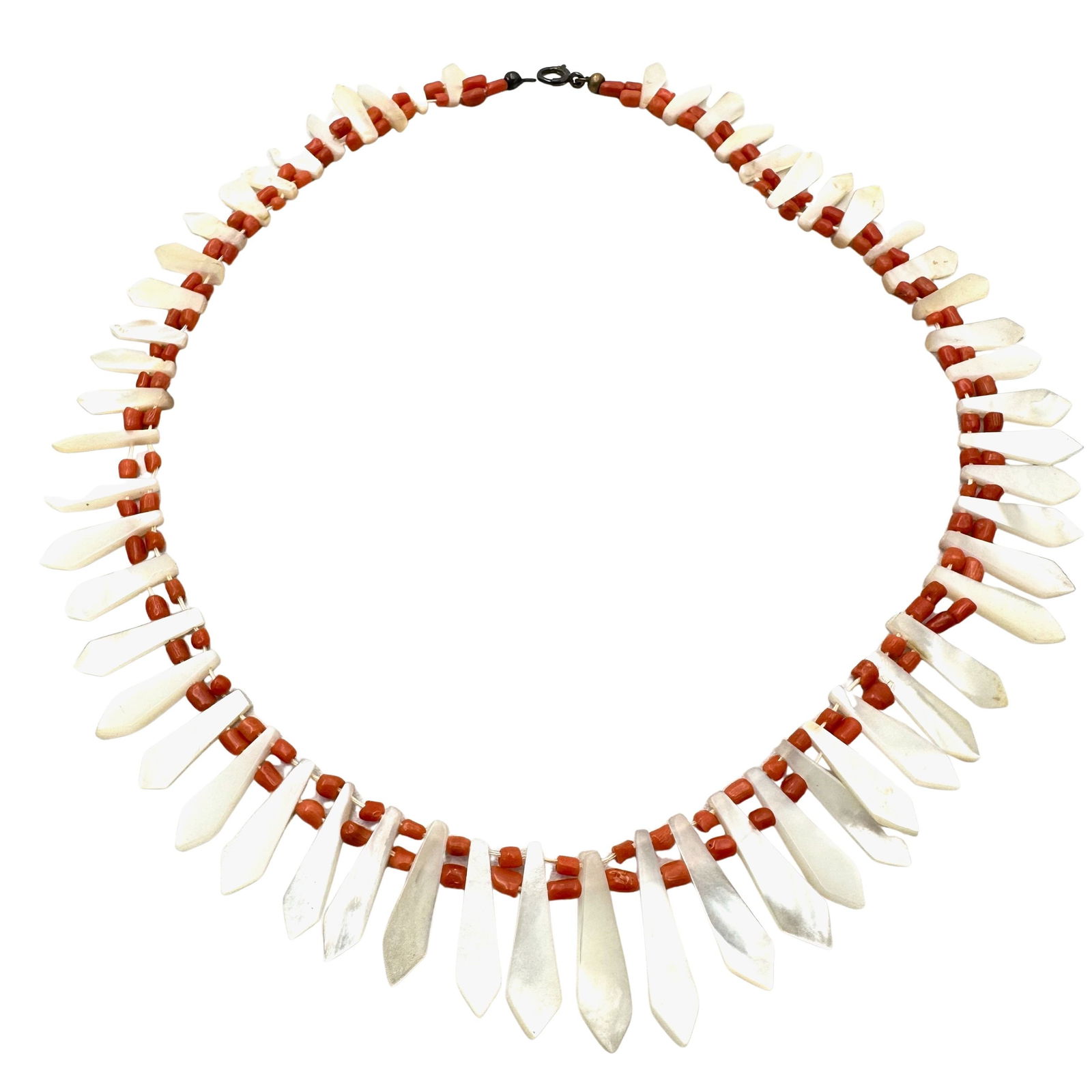 Antique Natural Orange Coral and Mother of Pearl Necklace 16 Inch (1 of 2)