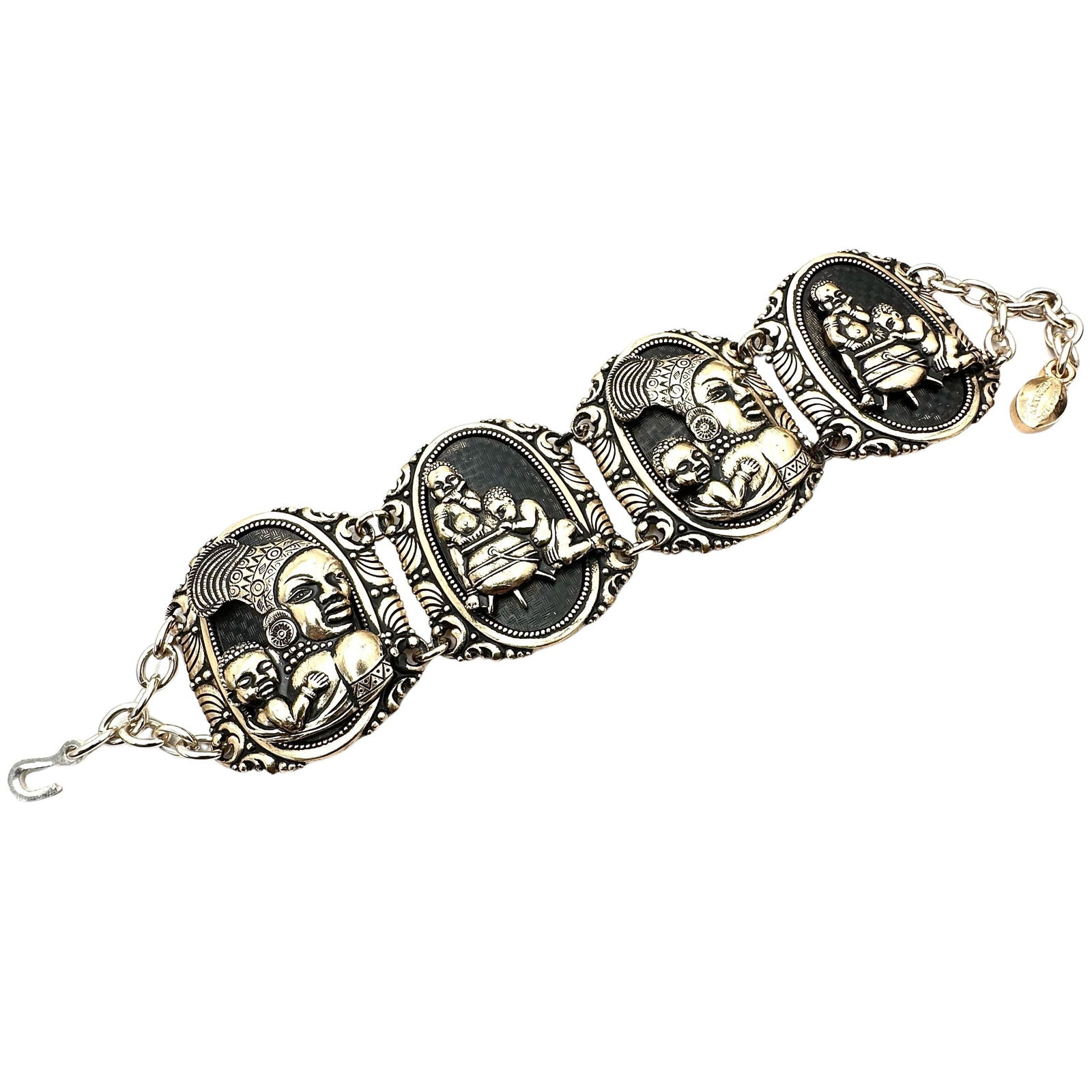 Vintage Made in West Germany Ethnic Design Panel Gold Tone Bracelet Fits Up to 8 Inch: Vintage Made in West Germany Ethnic Design Panel Gold Tone Bracelet Fits Up to 8 Inch