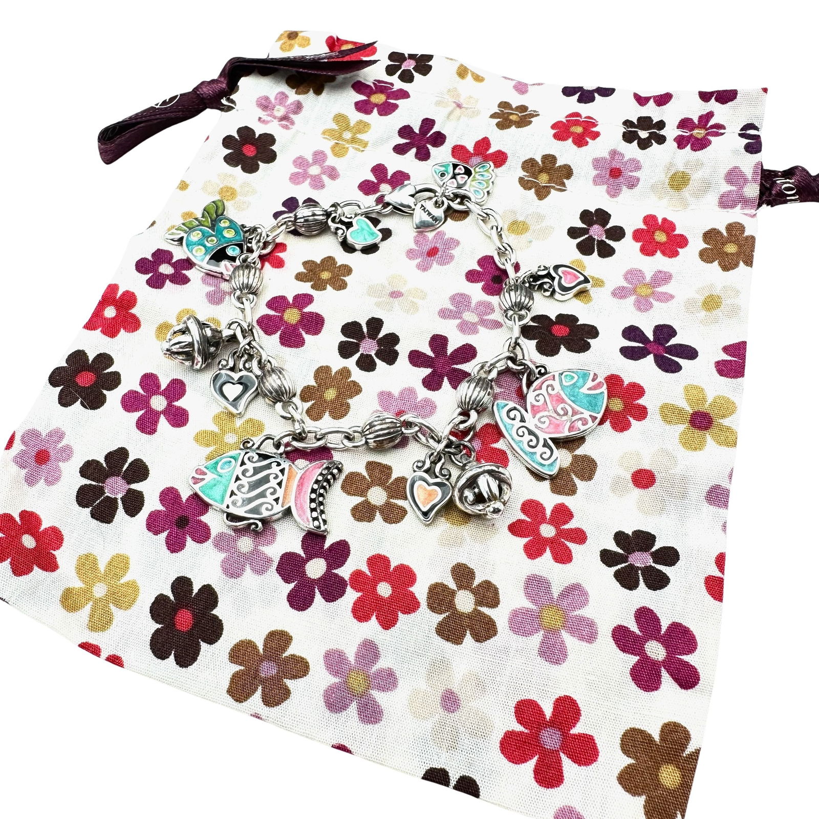 Vintage Brighton Pastel Enamel Fish Design Silver Plated Charm Bracelet 7.5 Inch (1 of 2)