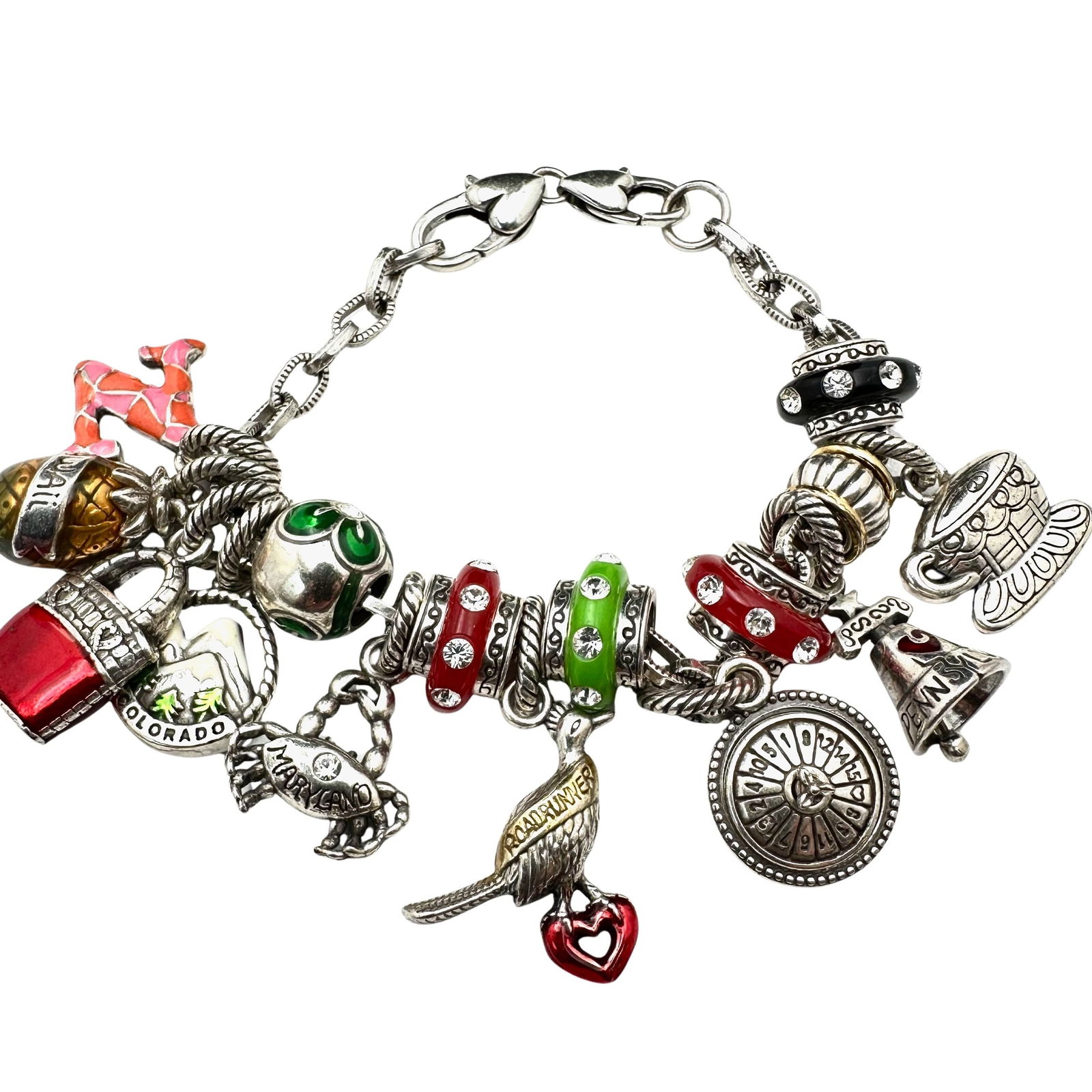 Vintage Brighton Charm Bracelet Loaded with Charms Silver Plated Bracelet 8 Inch (1 of 2)
