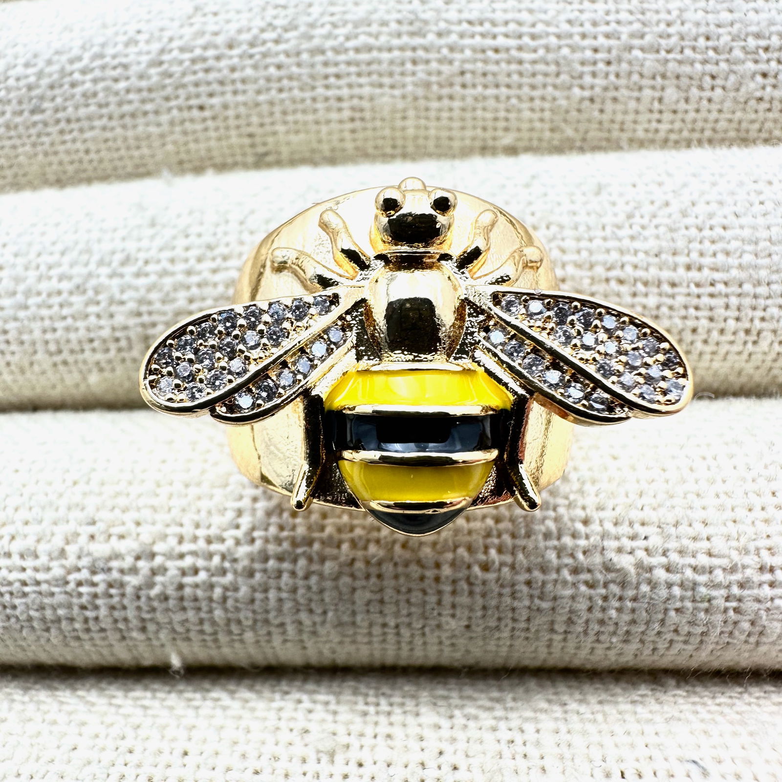 Enamel Crystal Gold Plated Bee Ring Adjustable Size (1 of 2)