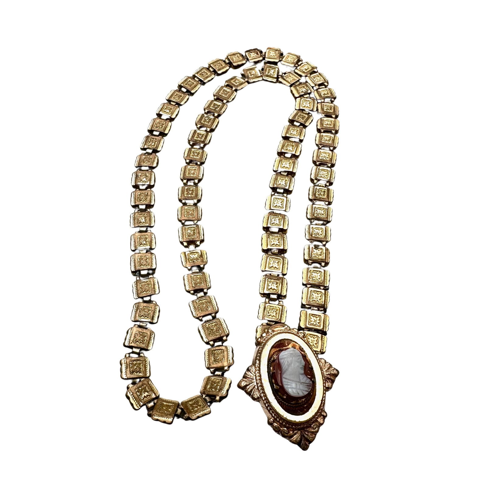 Antique Victorian Gold Filled Book Chain Cameo Pendant Necklace 16 Inch (1 of 2)