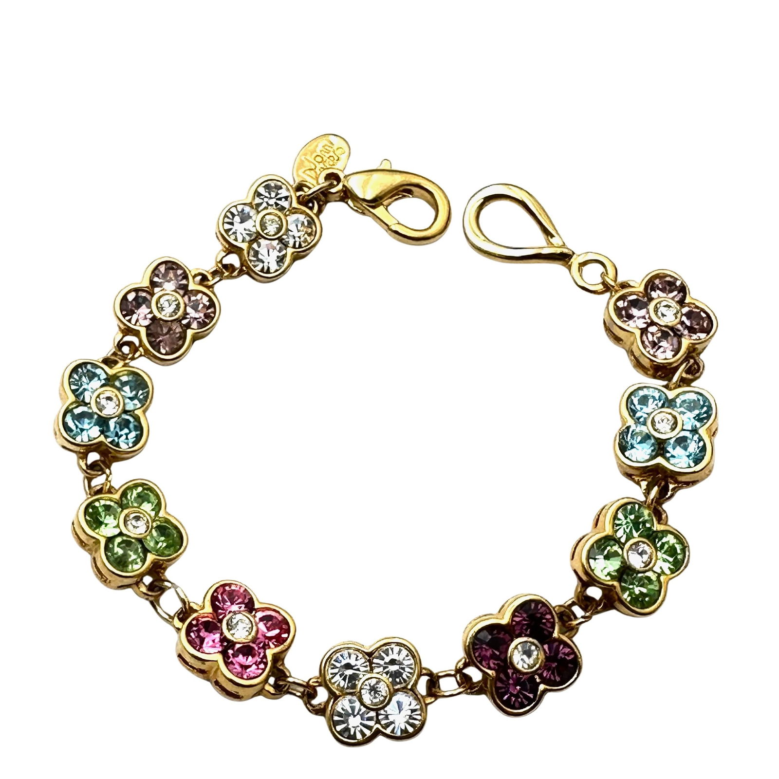 Vintage Joan Rivers Multicolor Crystal Flower Gold Tone Bracelet 7 Inch: Vintage Joan Rivers Multicolor Crystal Flower Gold Tone Bracelet 7 Inch