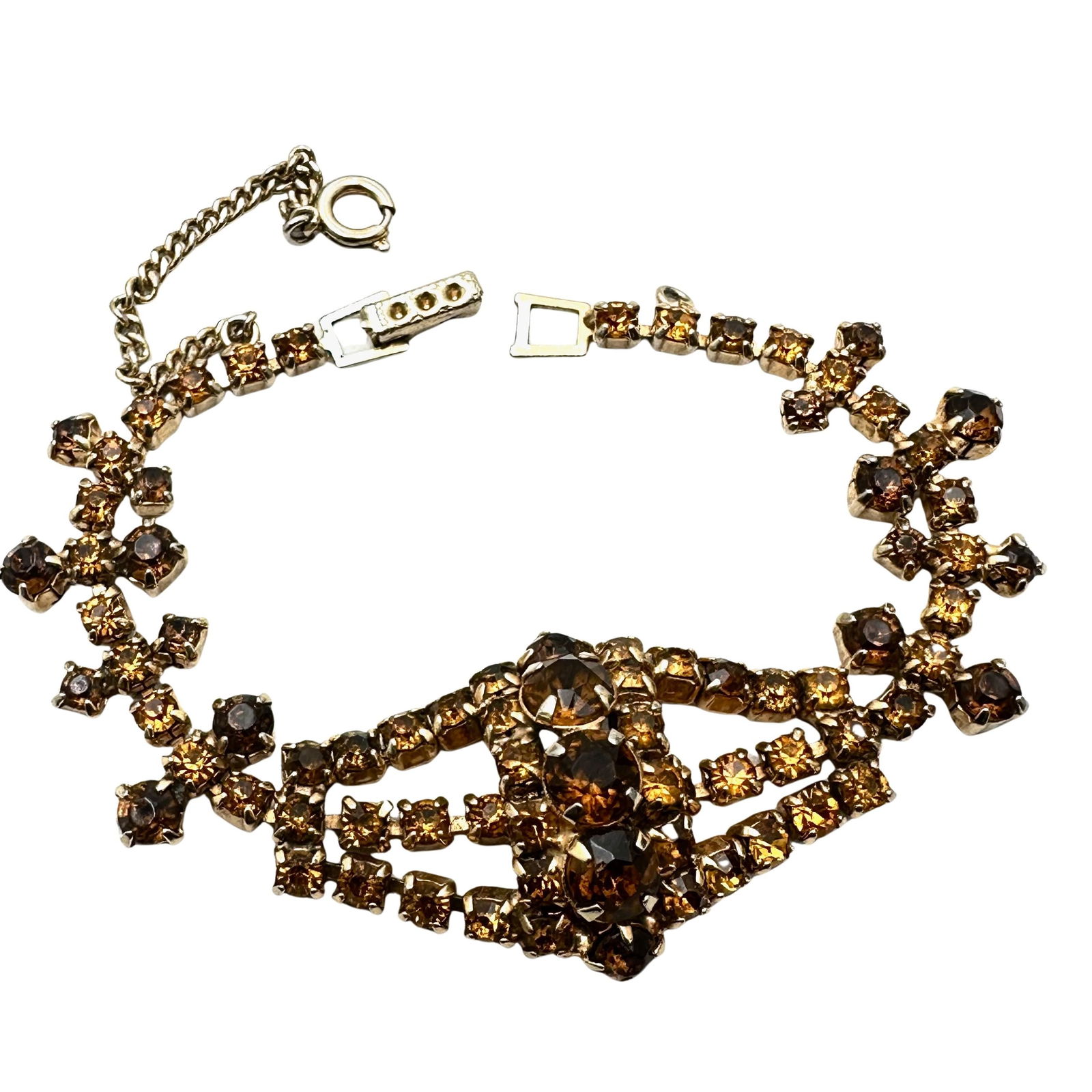 Vintage Amber Glass Rhinestone Gold Tone Bracelet 6.5 Inch: Vintage Amber Glass Rhinestone Gold Tone Bracelet 6.5 Inch